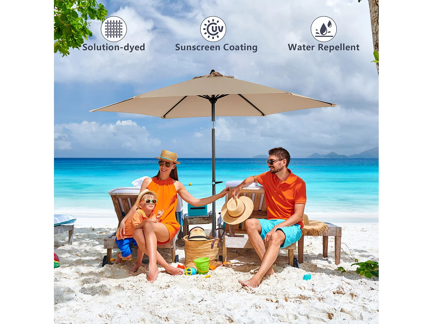 Tuinparasol - Enkele paal buitenparasol - UPF 50+ zonbescherming - Groot 264 cm voor terras en balkon