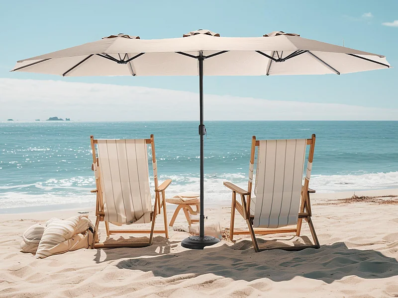 Khaki parasol met dubbele kop (4,53 m x 2,67 m) - Zwenkbare parasol - Zwengelsysteem - Perfect voor tuin of terras - Optimale zonbescherming