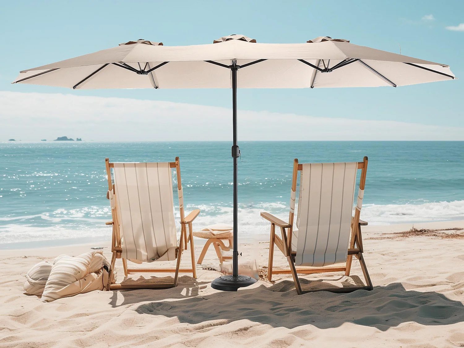 Khaki parasol met dubbele kop (4,53 m x 2,67 m) - Zwenkbare parasol - Zwengelsysteem - Perfect voor tuin of terras - Optimale zonbescherming