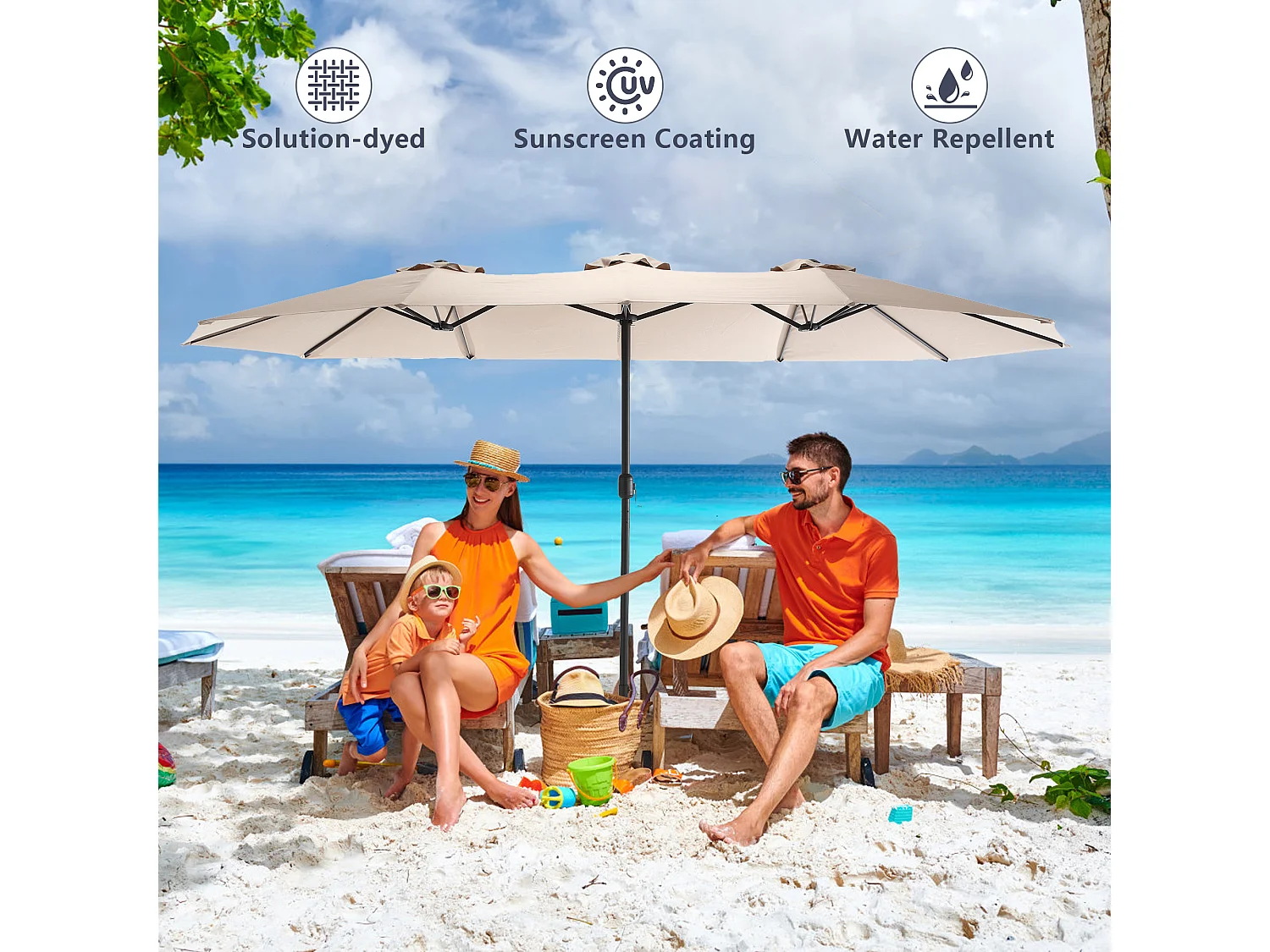 Parasol à double tête Kaki (4,53m x 2,67m) - Parasol déporté - Système de levée à manivelle - Parfait pour jardin ou terrasse - Protection solaire optimale