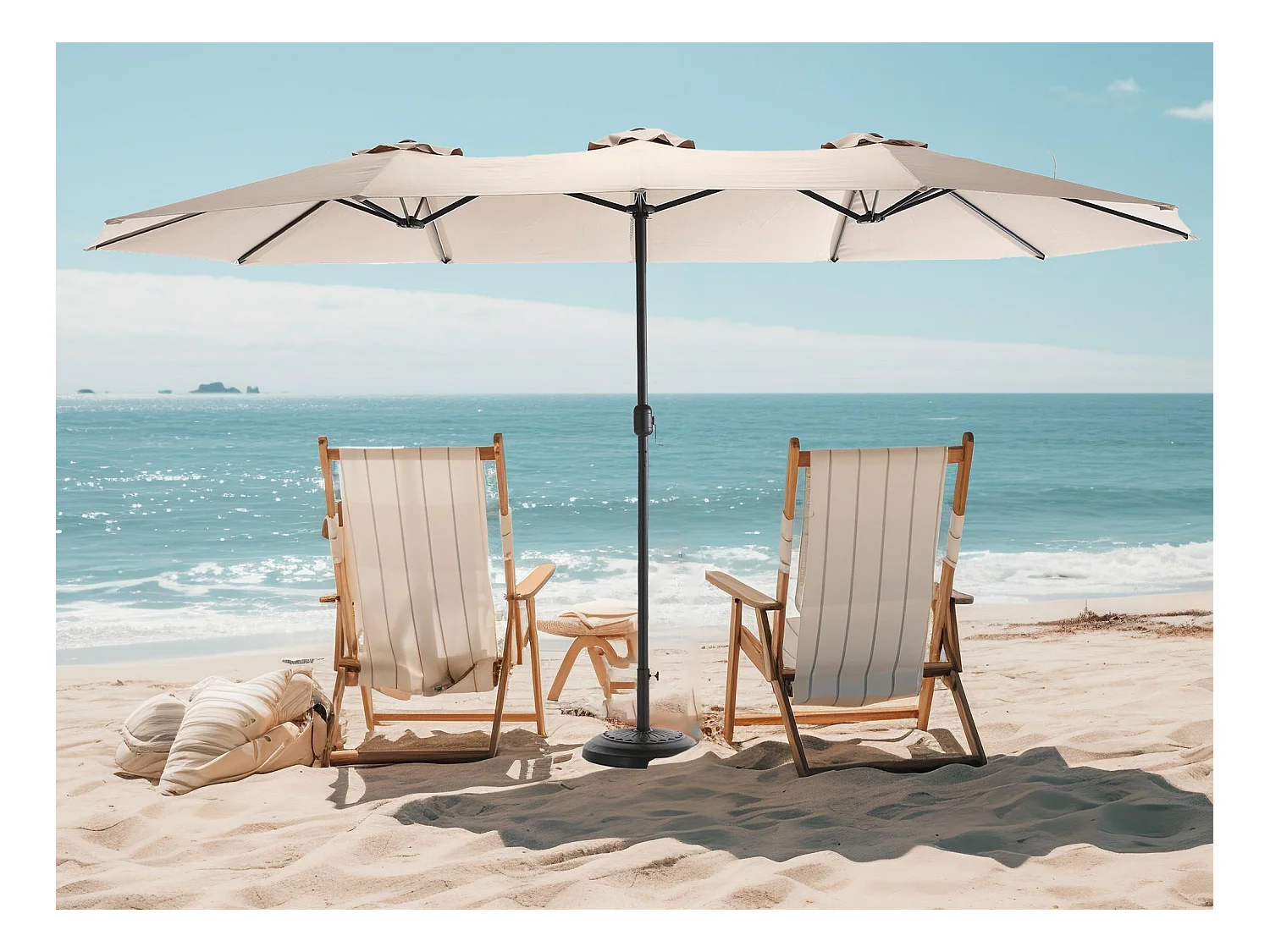 Parasol à double tête Kaki (4,53m x 2,67m) - Parasol déporté - Système de levée à manivelle - Parfait pour jardin ou terrasse - Protection solaire optimale