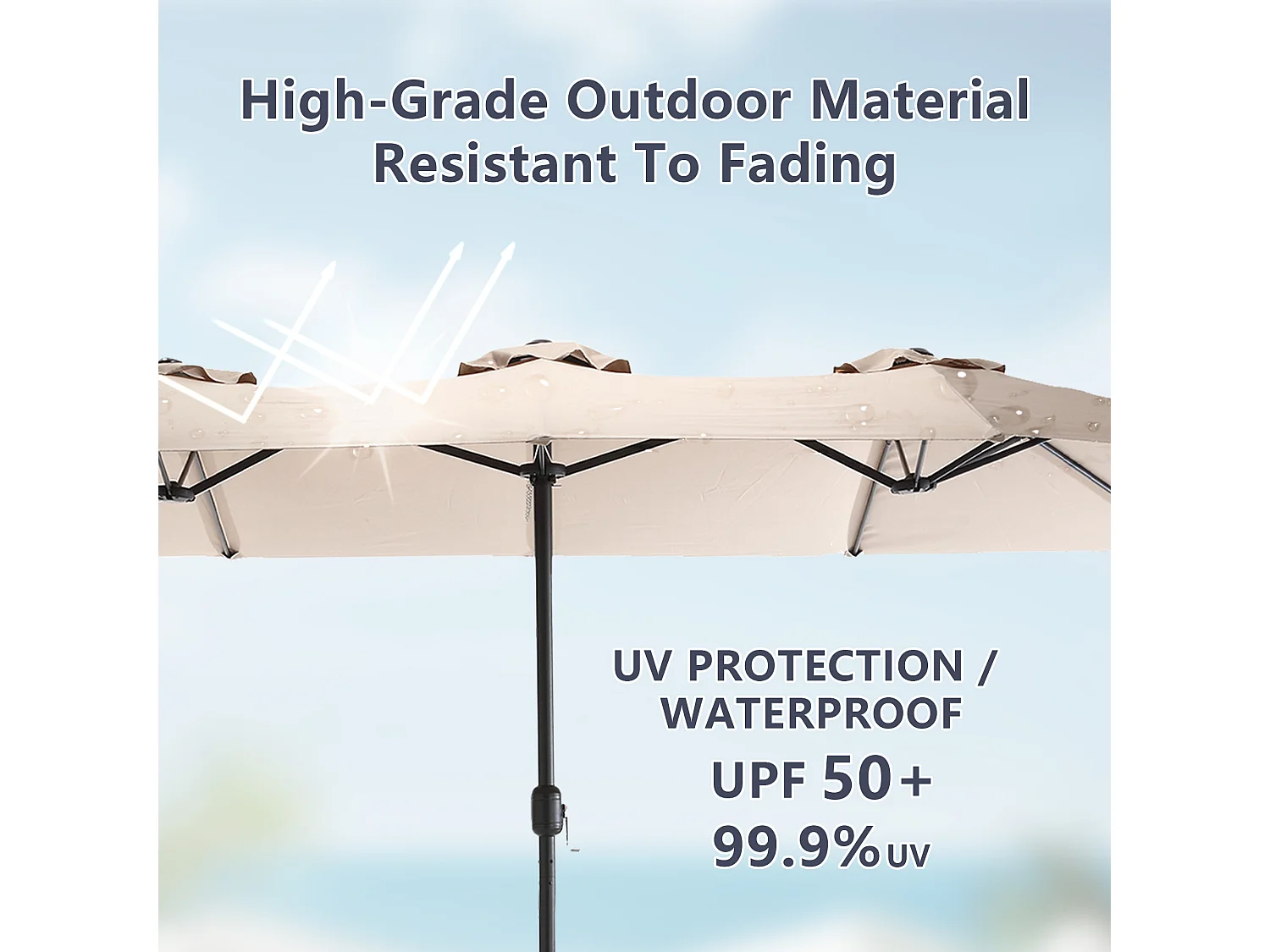 Khaki parasol met dubbele kop (4,53 m x 2,67 m) - Zwenkbare parasol - Zwengelsysteem - Perfect voor tuin of terras - Optimale zonbescherming