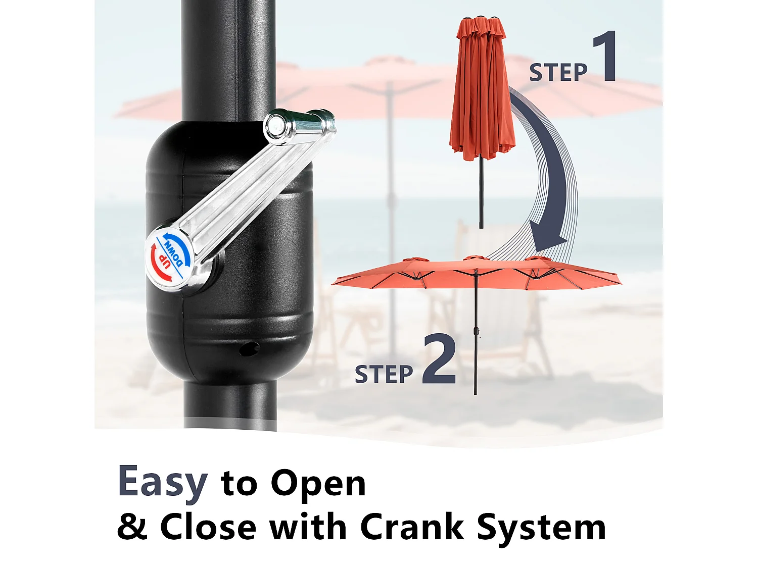 Parasol à double tête orange (4,53m x 2,67m) - Parasol déporté - Système de levée à manivelle - Parfait pour jardin ou terrasse - Protection solaire optimale