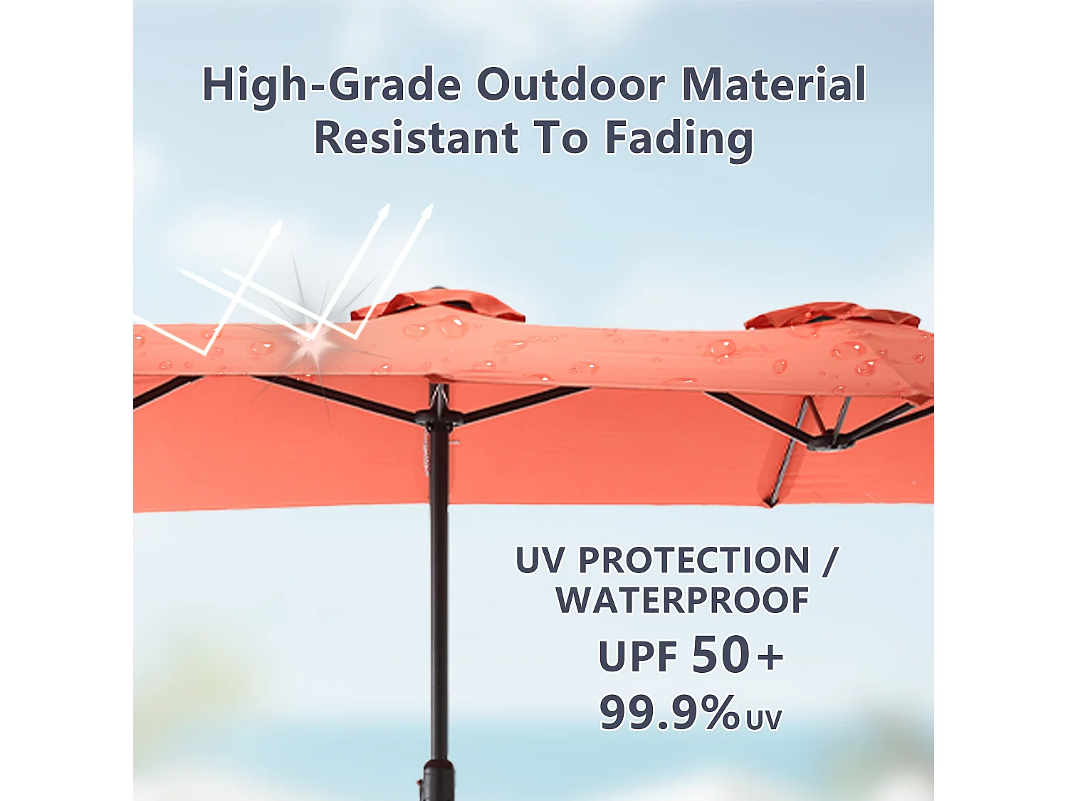 Parasol à double tête orange (4,53m x 2,67m) - Parasol déporté - Système de levée à manivelle - Parfait pour jardin ou terrasse - Protection solaire optimale