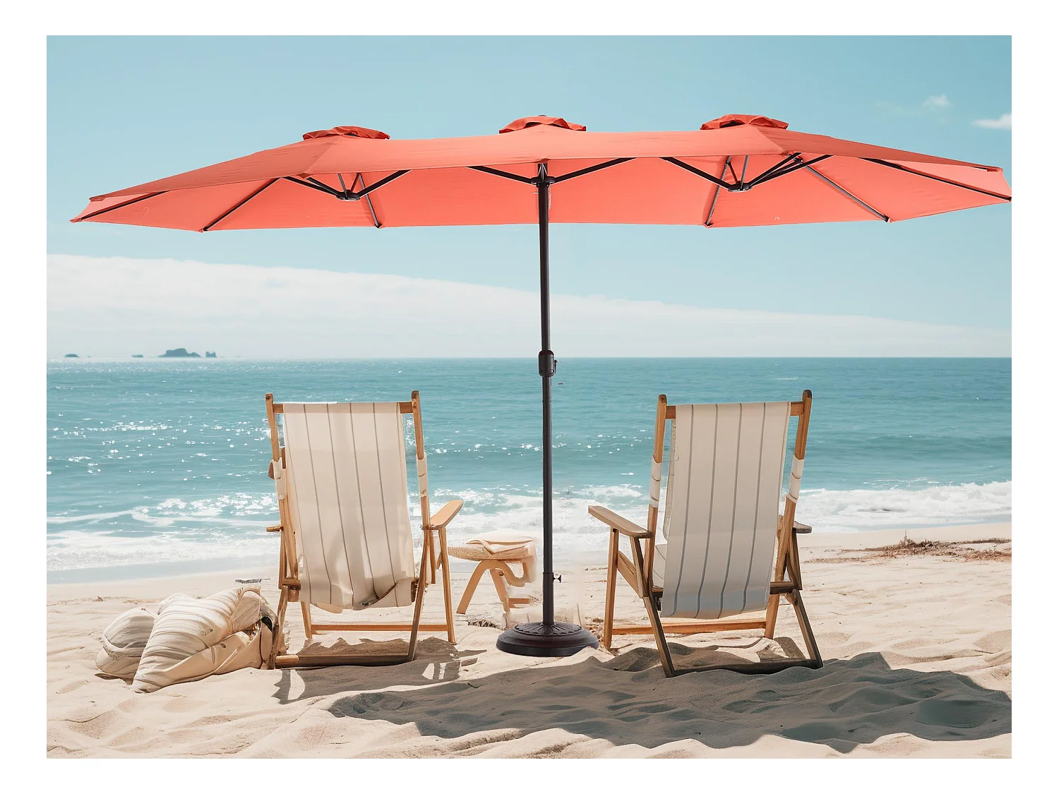 Parasol à double tête orange (4,53m x 2,67m) - Parasol déporté - Système de levée à manivelle - Parfait pour jardin ou terrasse - Protection solaire optimale