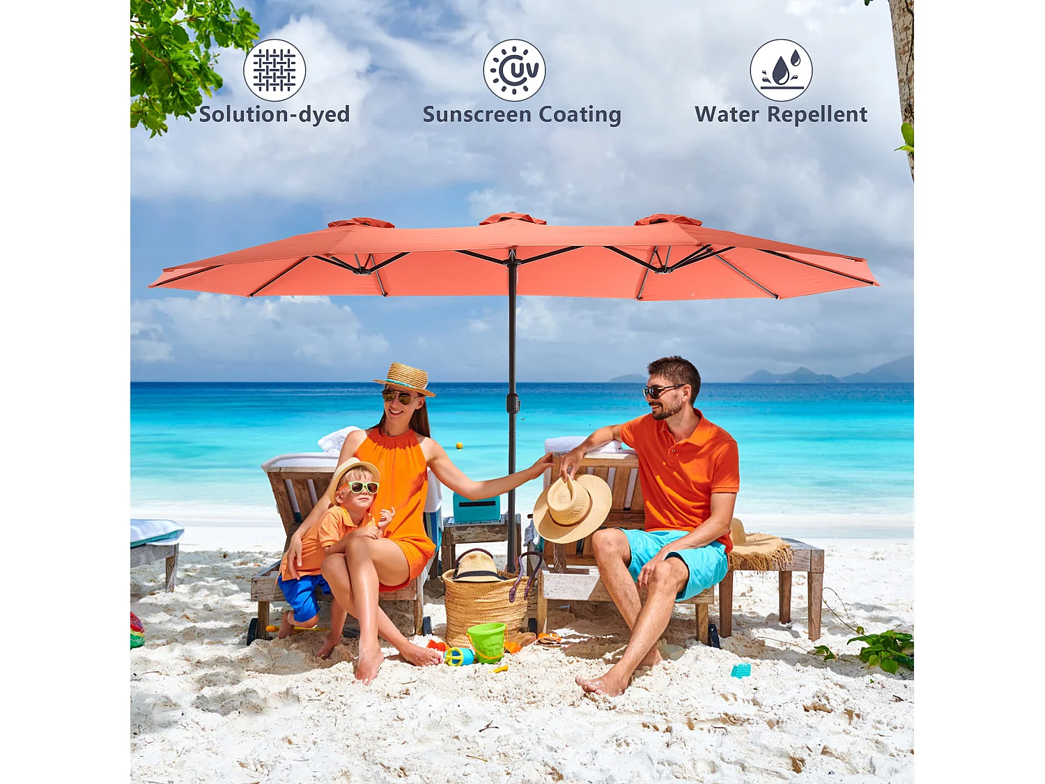 Dubbele parasol (4,53m x 2,67m) - Zwenkbare parasol - Zwengelsysteem - Perfect voor tuin of terras - Optimale zonwering