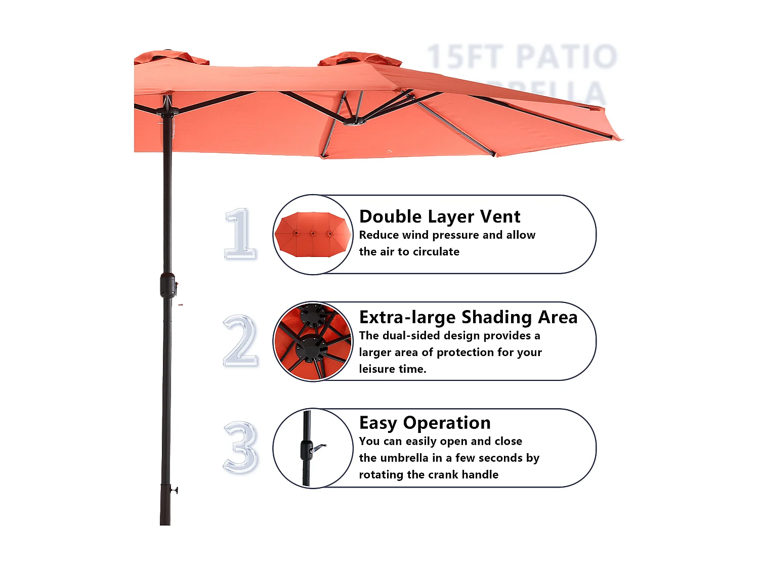 Dubbele parasol (4,53m x 2,67m) - Zwenkbare parasol - Zwengelsysteem - Perfect voor tuin of terras - Optimale zonwering