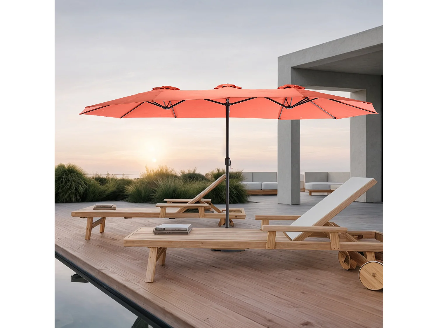 Dubbele parasol (4,53m x 2,67m) - Zwenkbare parasol - Zwengelsysteem - Perfect voor tuin of terras - Optimale zonwering