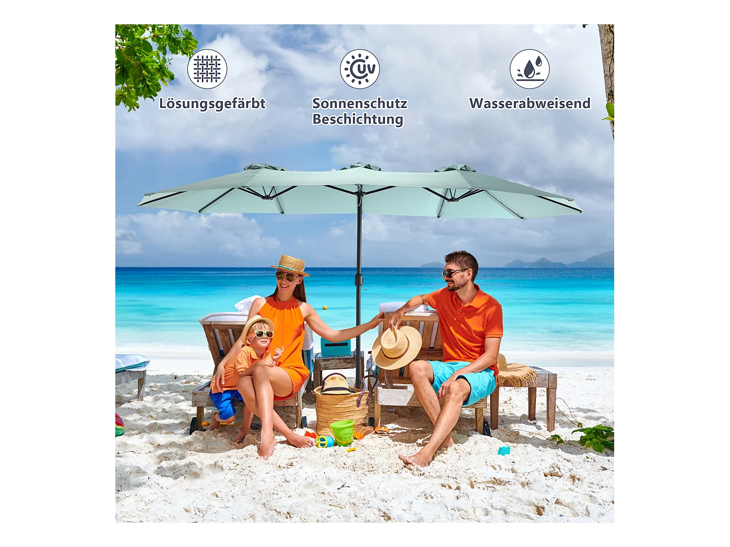 Dubbele parasol (4,53m x 2,67m) - Zwenkbare parasol - Zwengelsysteem - Perfect voor tuin of terras - Optimale zonwering