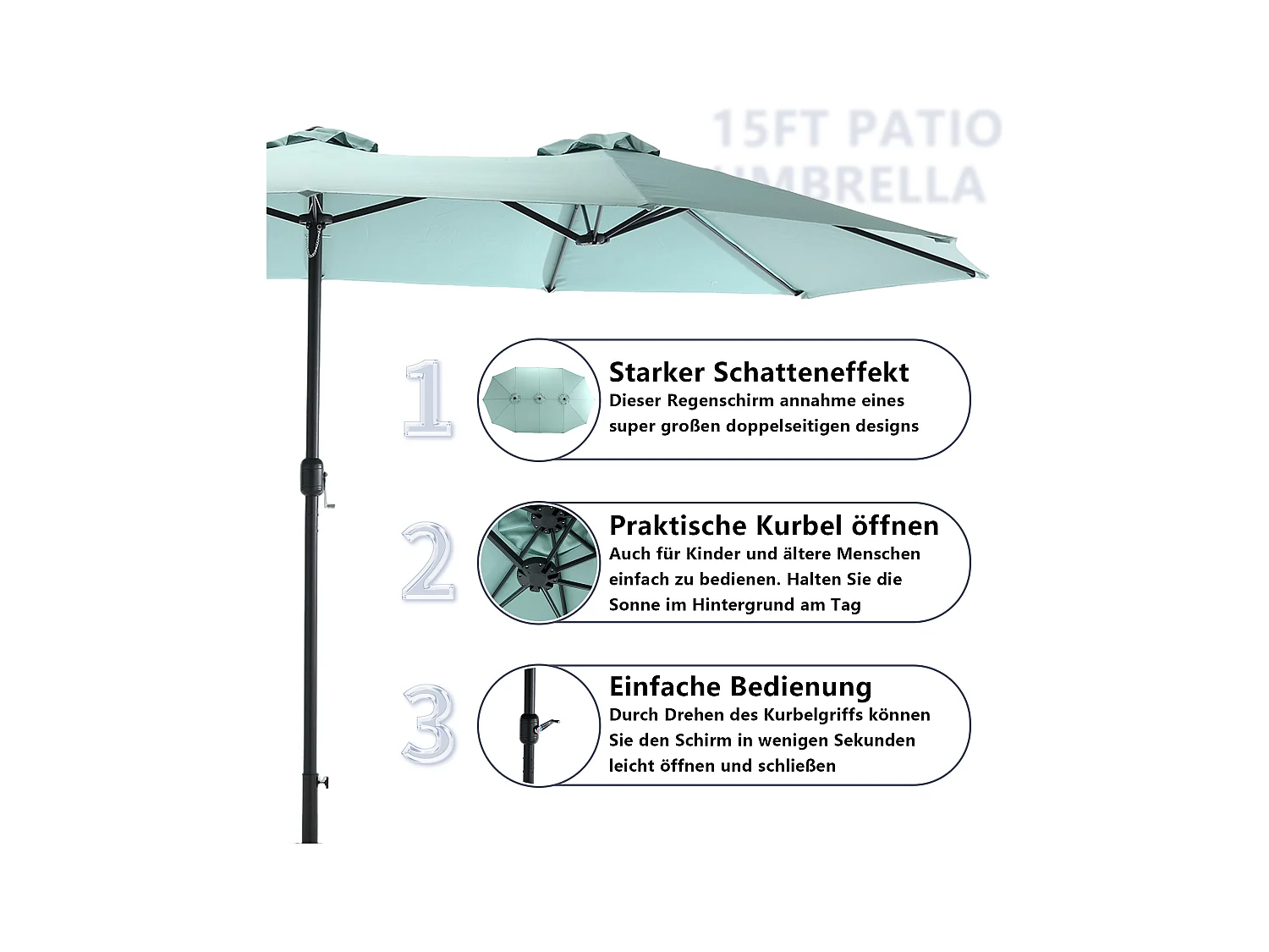 Dubbele parasol (4,53m x 2,67m) - Zwenkbare parasol - Zwengelsysteem - Perfect voor tuin of terras - Optimale zonwering