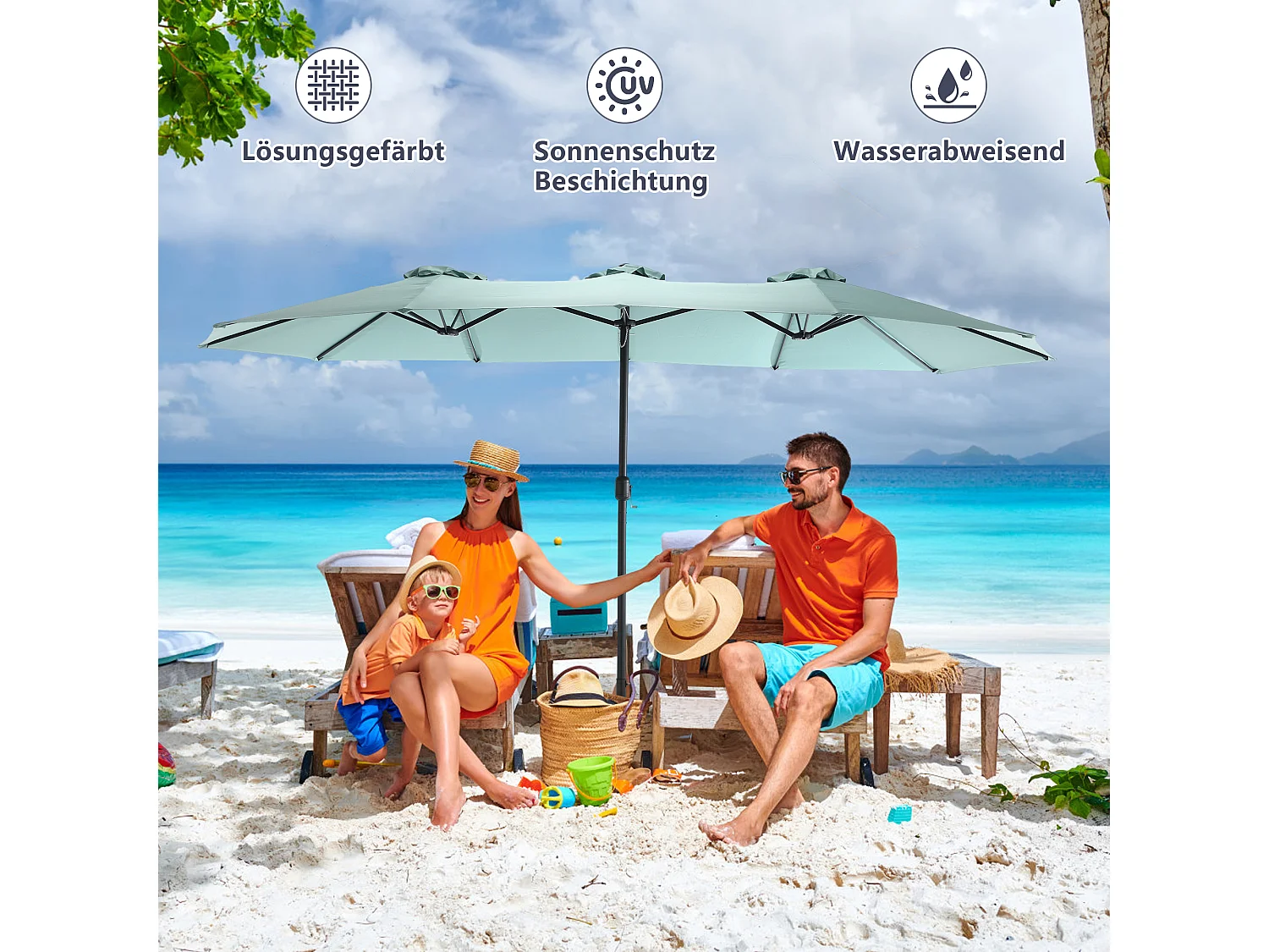 Parasol à double tête vert clair (4,53m x 2,67m) - Parasol déporté - Système de levée à manivelle - Parfait pour jardin ou terrasse - Protection solaire optimale