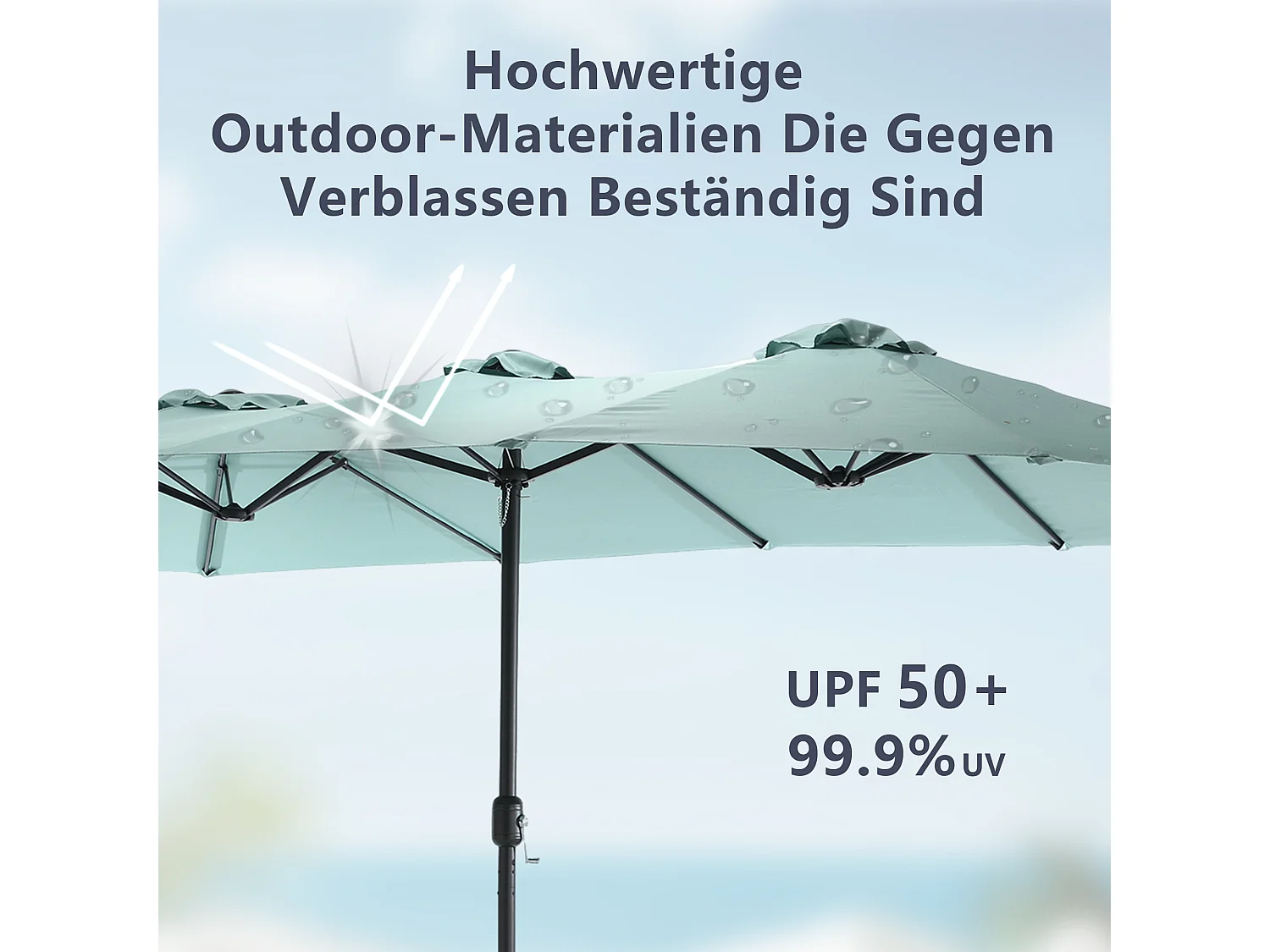 Parasol à double tête vert clair (4,53m x 2,67m) - Parasol déporté - Système de levée à manivelle - Parfait pour jardin ou terrasse - Protection solaire optimale