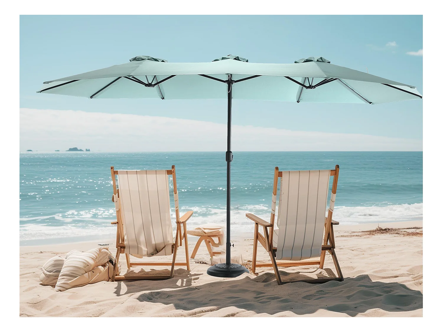 Parasol à double tête vert clair (4,53m x 2,67m) - Parasol déporté - Système de levée à manivelle - Parfait pour jardin ou terrasse - Protection solaire optimale