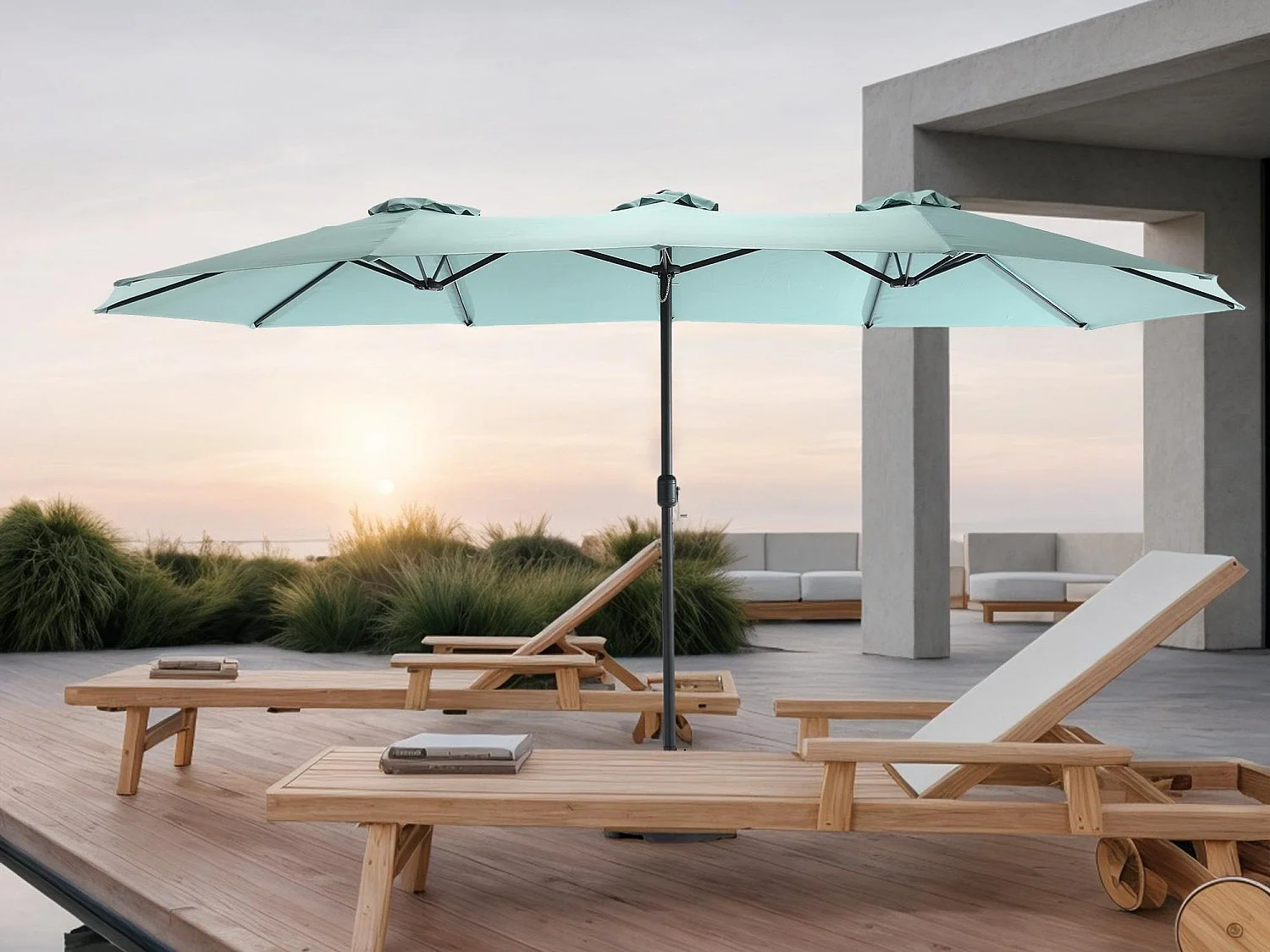 Dubbele parasol (4,53m x 2,67m) - Zwenkbare parasol - Zwengelsysteem - Perfect voor tuin of terras - Optimale zonwering