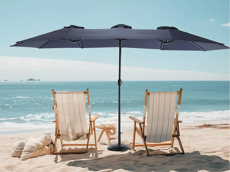 Parasol à double tête Bleu nuit (4,53m x 2,67m) - Parasol déporté - Système de levée à manivelle - Parfait pour jardin ou terrasse - Protection solaire optimale