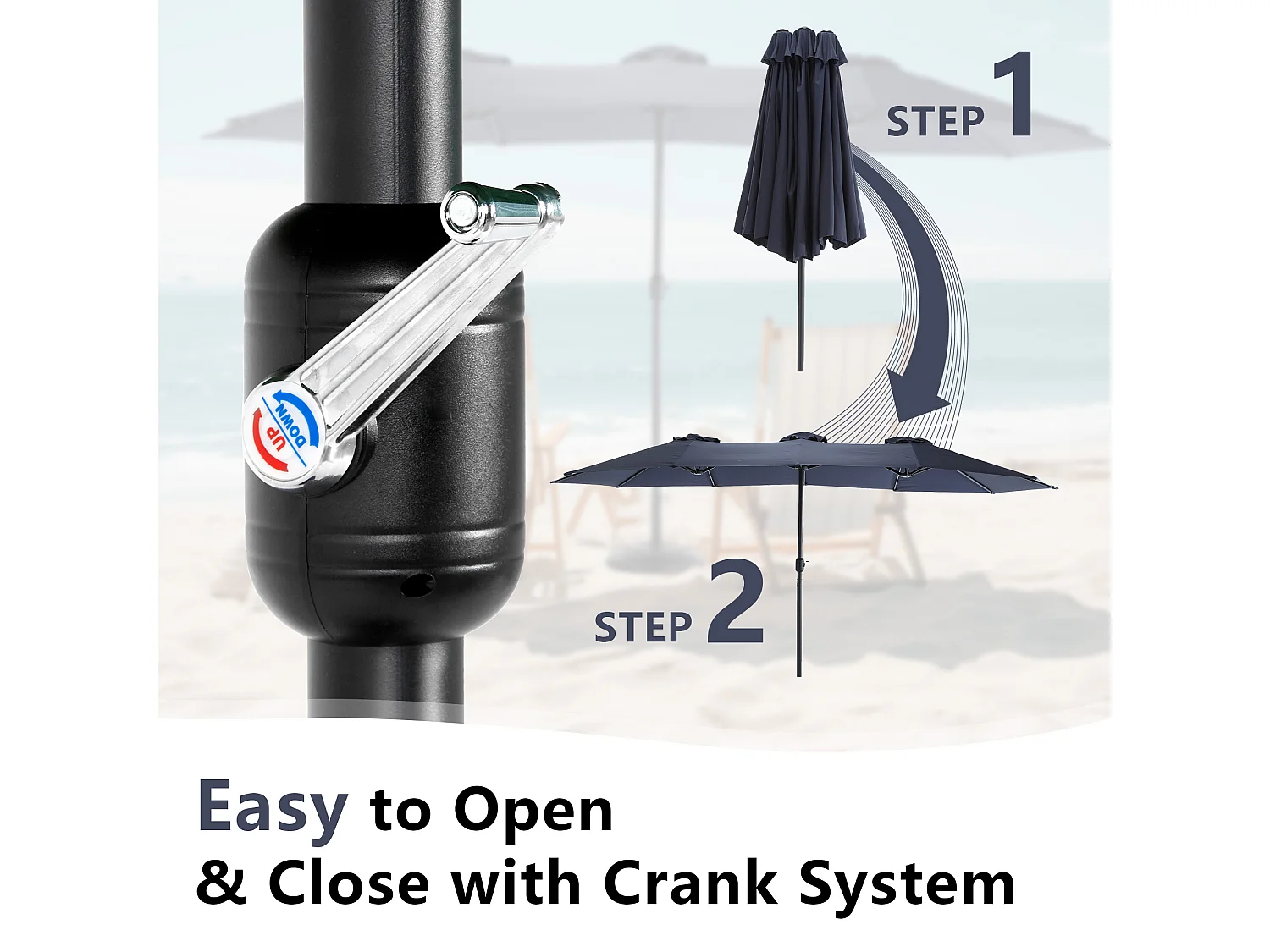 Parasol à double tête Bleu nuit (4,53m x 2,67m) - Parasol déporté - Système de levée à manivelle - Parfait pour jardin ou terrasse - Protection solaire optimale