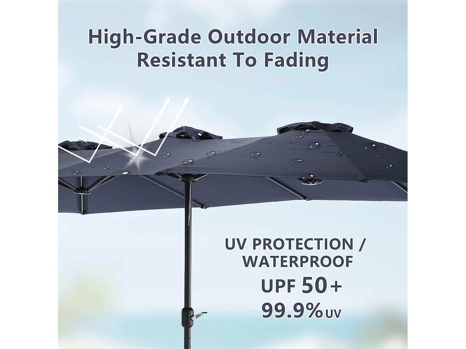 Parasol à double tête Bleu nuit (4,53m x 2,67m) - Parasol déporté - Système de levée à manivelle - Parfait pour jardin ou terrasse - Protection solaire optimale
