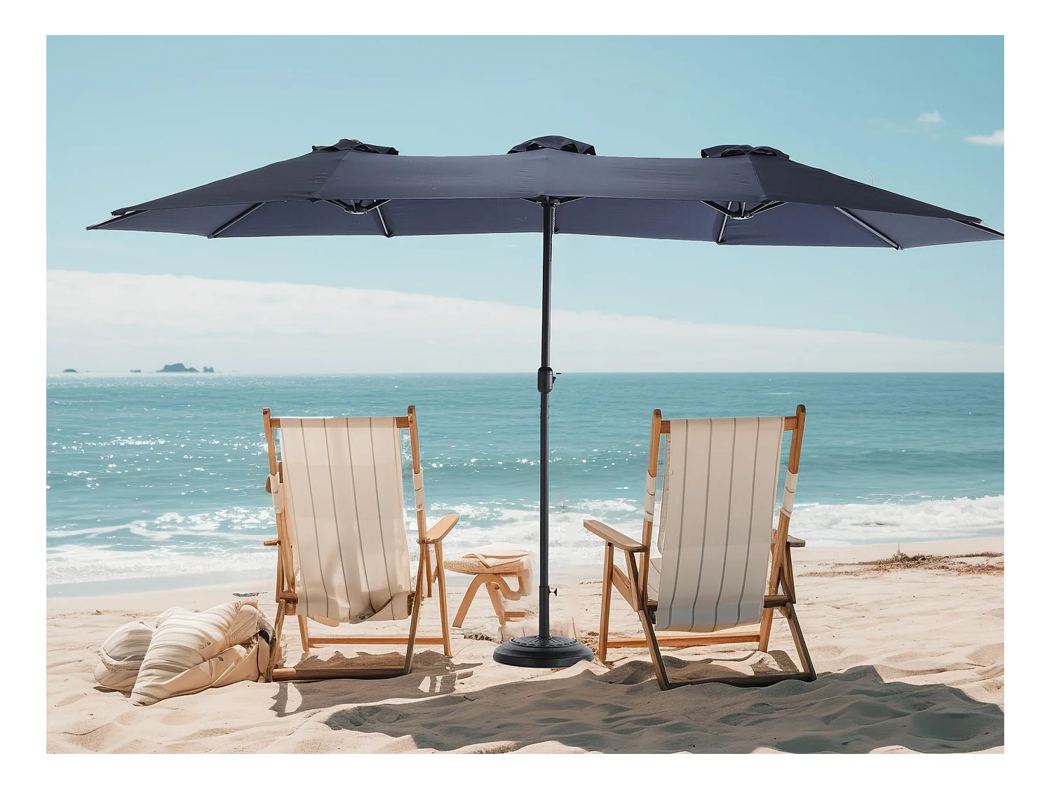 Parasol à double tête Bleu nuit (4,53m x 2,67m) - Parasol déporté - Système de levée à manivelle - Parfait pour jardin ou terrasse - Protection solaire optimale