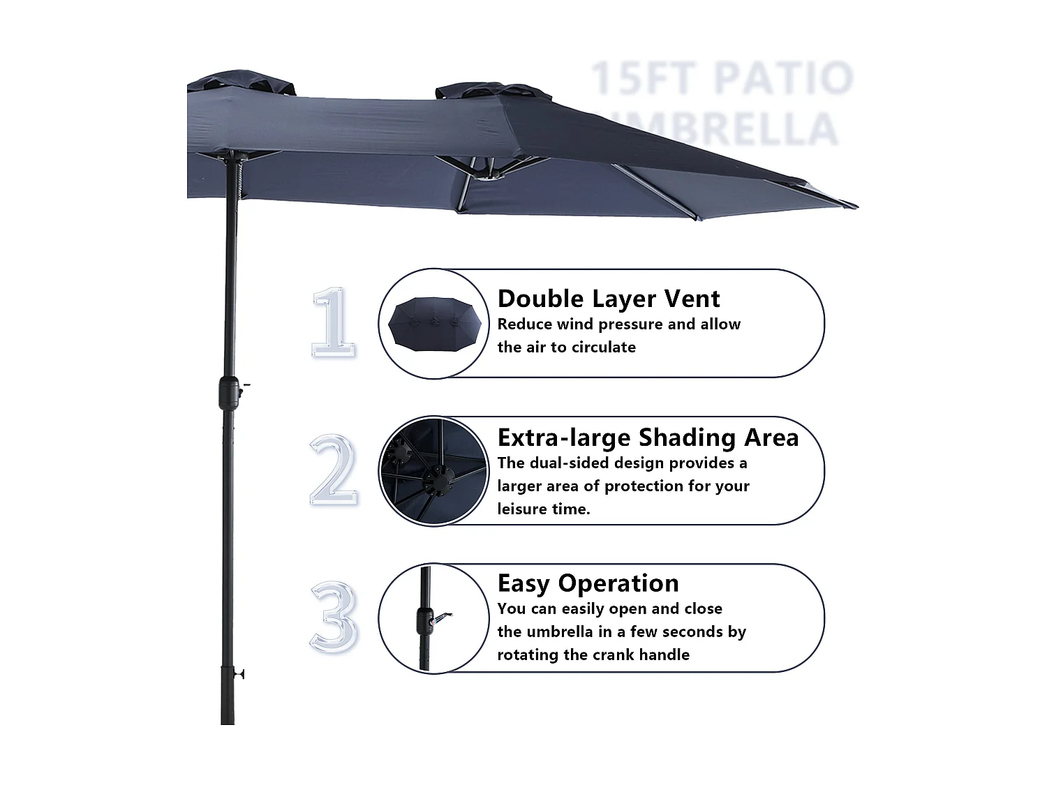 Dubbele parasol (4,53m x 2,67m) - Zwenkbare parasol - Zwengelsysteem - Perfect voor tuin of terras - Optimale zonwering