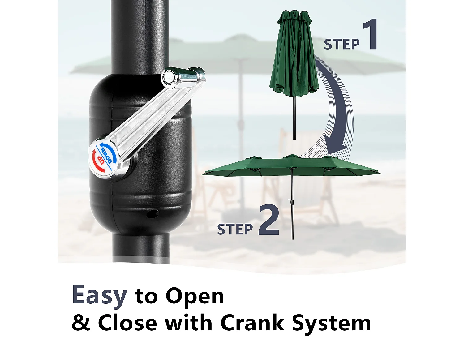 Dubbele parasol (4,53m x 2,67m) - Zwenkbare parasol - Zwengelsysteem - Perfect voor tuin of terras - Optimale zonwering