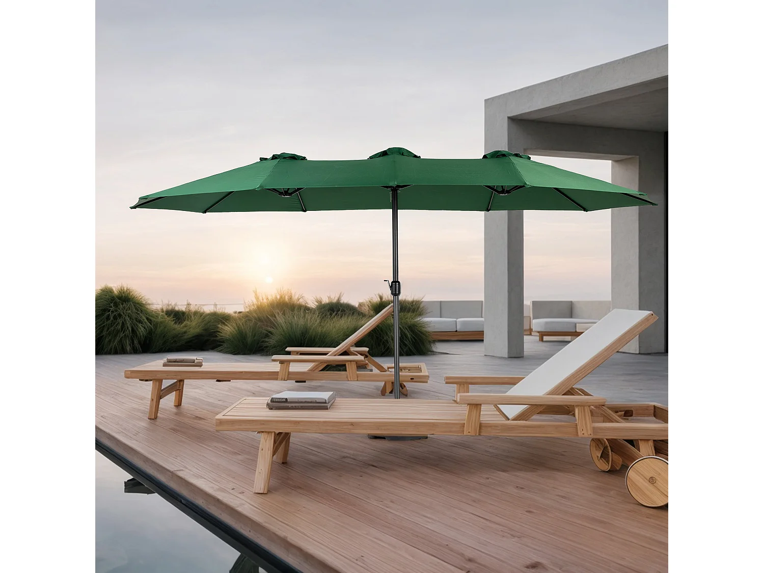 Dubbele parasol (4,53m x 2,67m) - Zwenkbare parasol - Zwengelsysteem - Perfect voor tuin of terras - Optimale zonwering