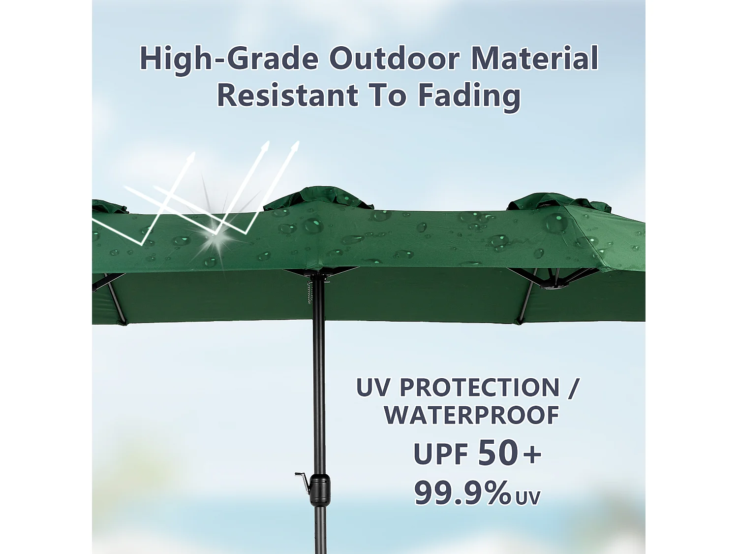 Parasol à double tête vert  (4,53m x 2,67m) - Parasol déporté - Système de levée à manivelle - Parfait pour jardin ou terrasse - Protection solaire optimale