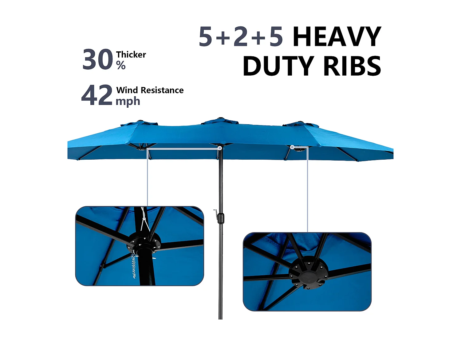 Parasol à double tête Bleu ciel (4,53m x 2,67m) - Parasol déporté - Système de levée à manivelle - Parfait pour jardin ou terrasse - Protection solaire optimale