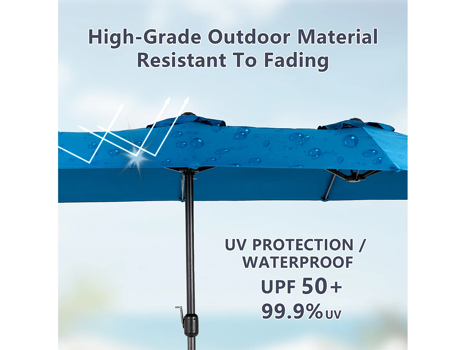 Parasol à double tête Bleu ciel (4,53m x 2,67m) - Parasol déporté - Système de levée à manivelle - Parfait pour jardin ou terrasse - Protection solaire optimale