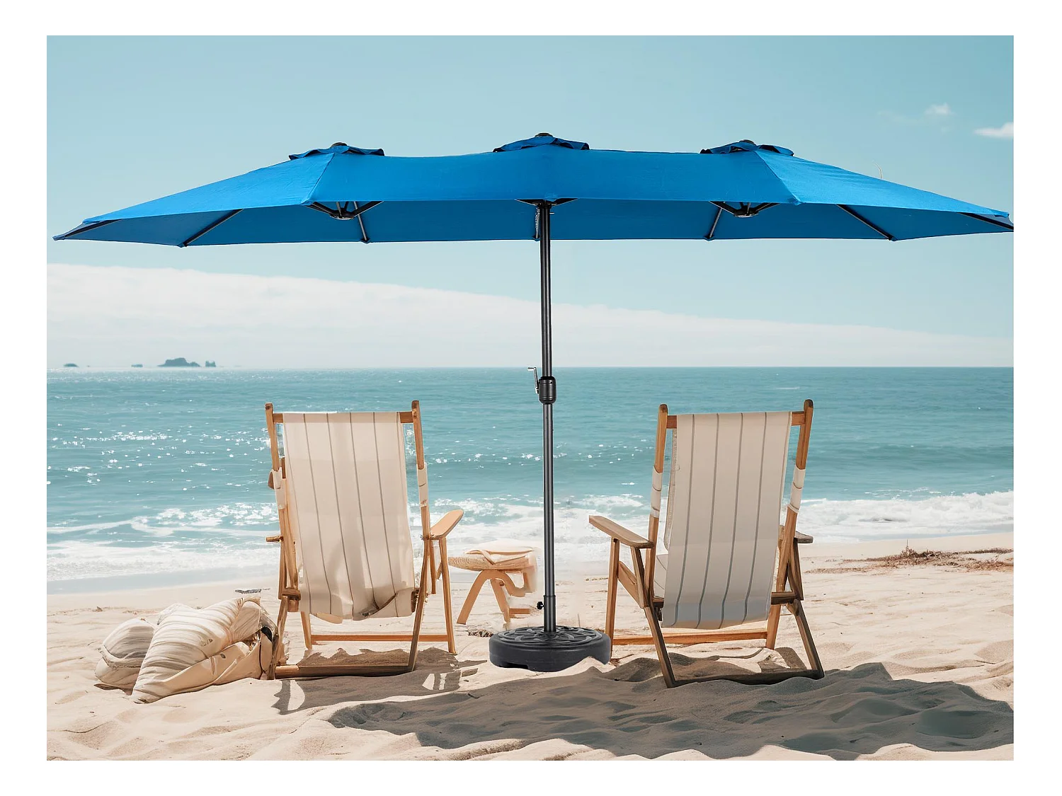 Parasol à double tête Bleu ciel (4,53m x 2,67m) - Parasol déporté - Système de levée à manivelle - Parfait pour jardin ou terrasse - Protection solaire optimale