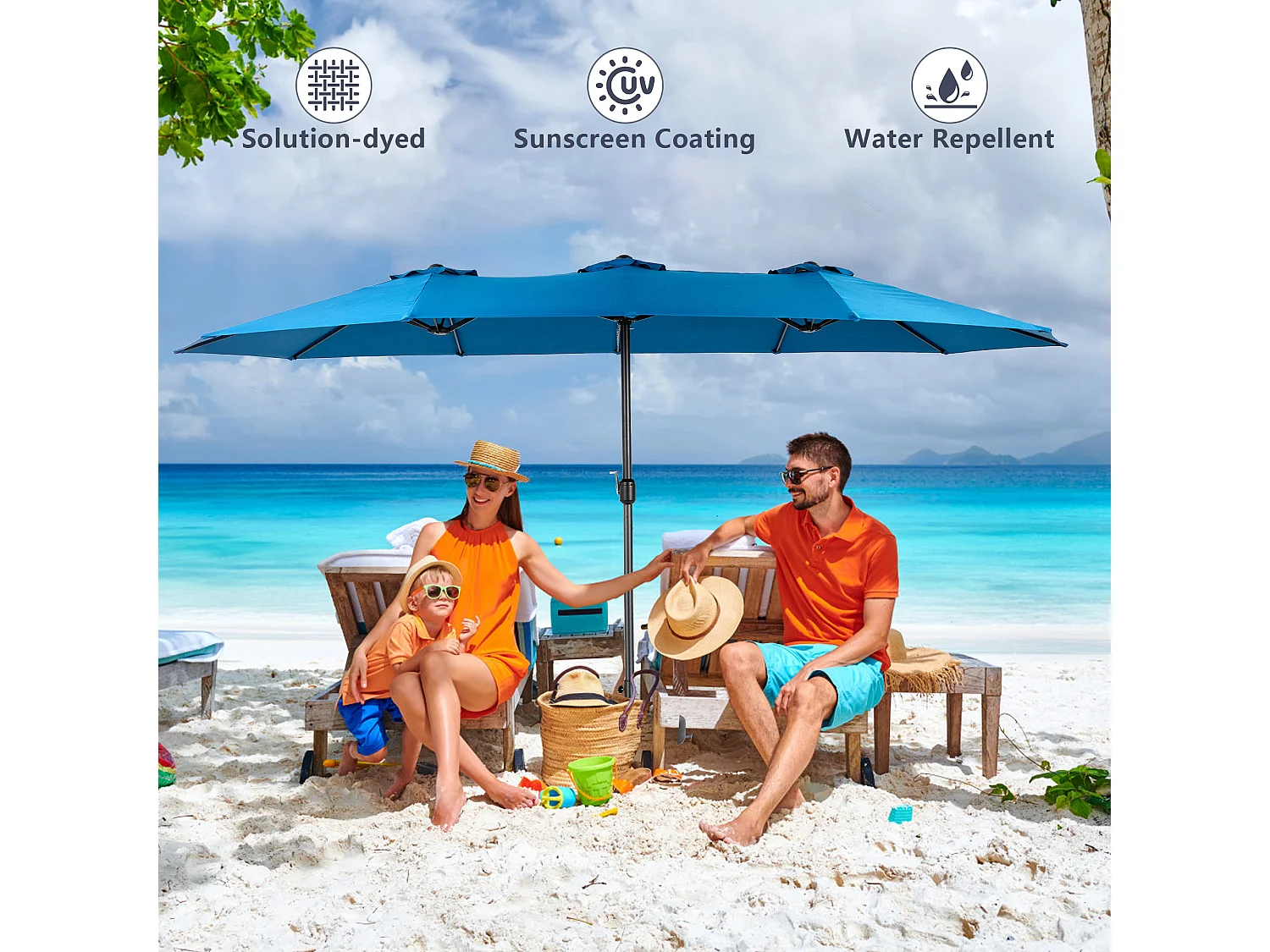 Dubbele parasol (4,53m x 2,67m) - Zwenkbare parasol - Zwengelsysteem - Perfect voor tuin of terras - Optimale zonwering