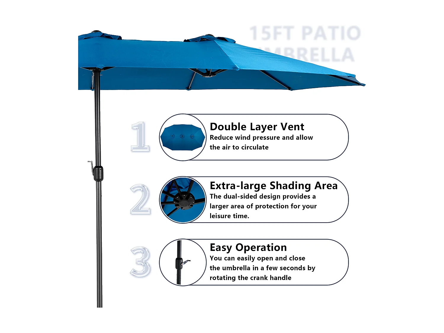 Dubbele parasol (4,53m x 2,67m) - Zwenkbare parasol - Zwengelsysteem - Perfect voor tuin of terras - Optimale zonwering