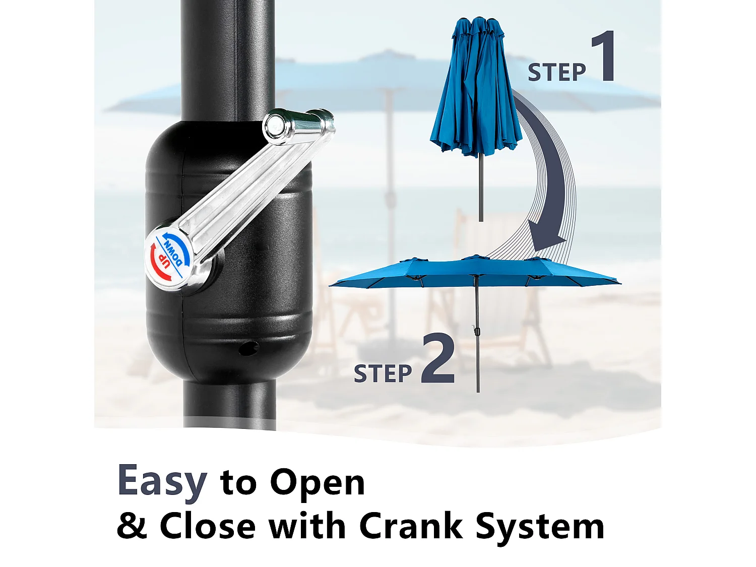 Dubbele parasol (4,53m x 2,67m) - Zwenkbare parasol - Zwengelsysteem - Perfect voor tuin of terras - Optimale zonwering