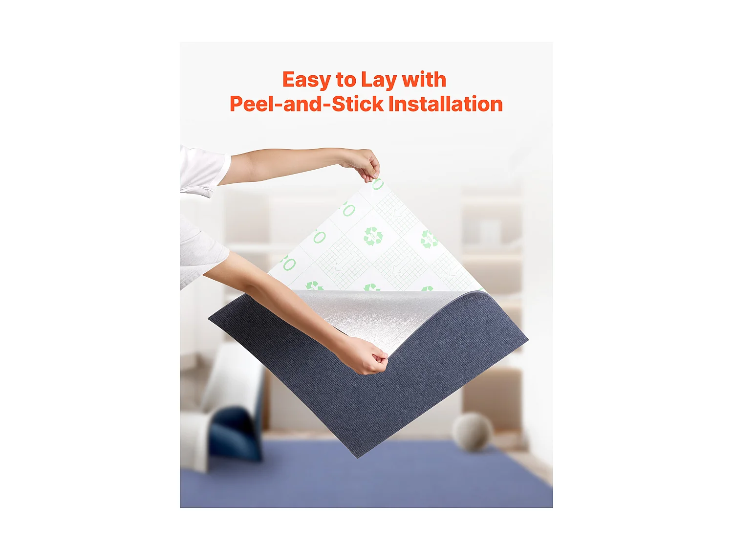 Dalle de Moquette Autocollante SucceBuy, 61 x 61 cm, Lot de 15, Couverture 5,6 ㎡, Épaisseur 5 mm, Revêtement de Sol Doux Modulaire Carré Résistant