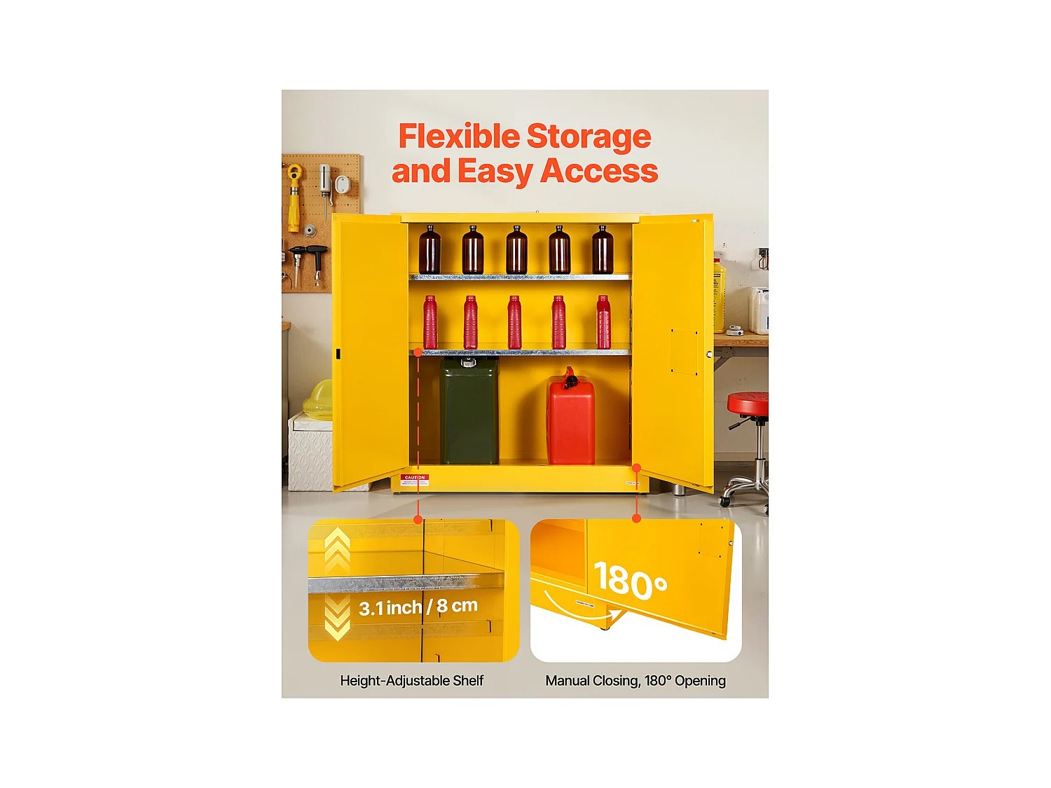 Sicherheitsschrank SucceBuy für Entflammbare Produkte 110 L 109,2 x 46 x 118 cm, Brandschutzschrank für Entflammbare Flüssigkeiten, aus Laminierstahl