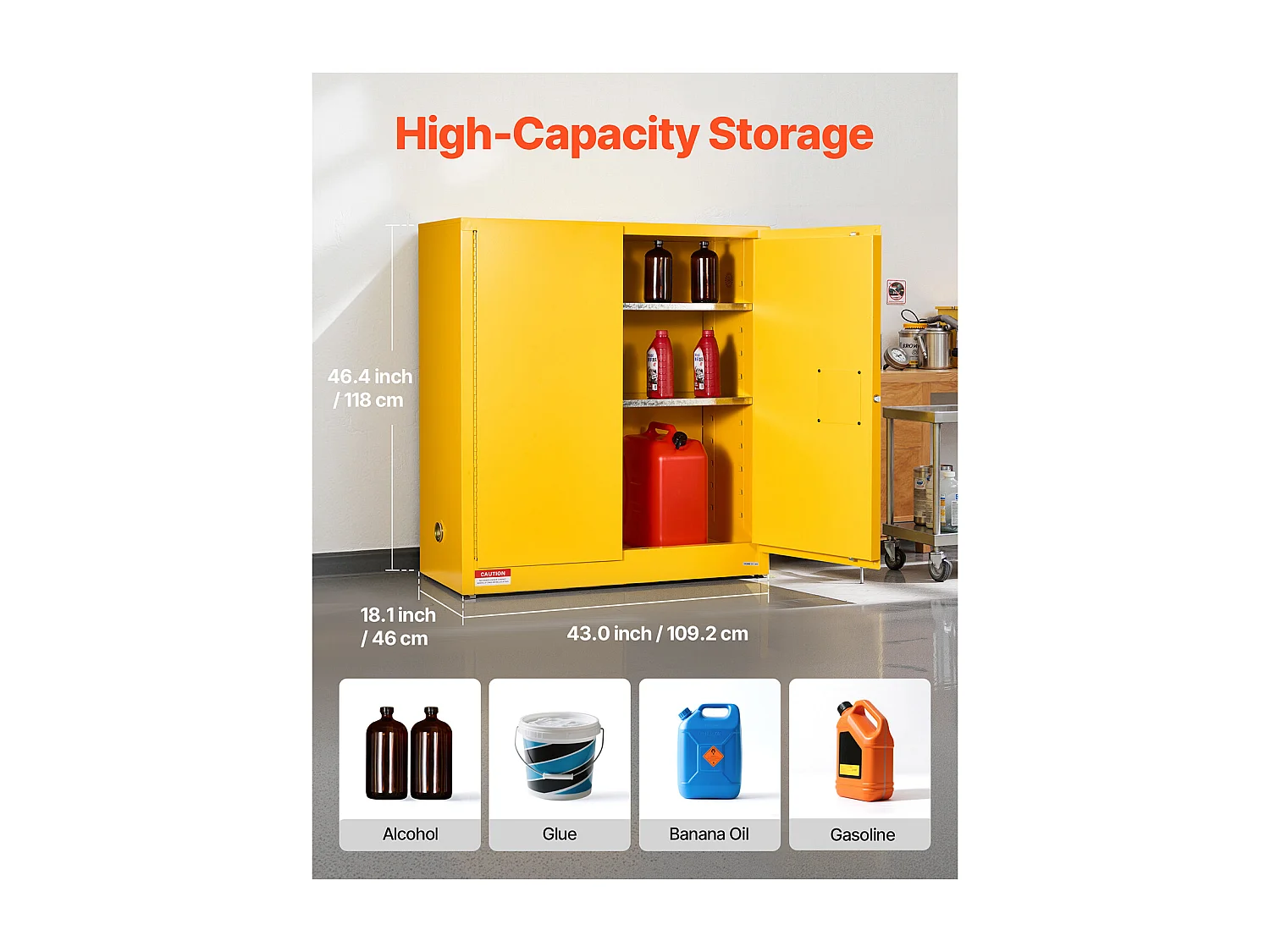 Armoire de Sécurité SucceBuy pour Produits Inflammables de 110 L 109,2 x 46 x 118 cm, Armoire Coupe-Feu pour Liquides Inflammables, en Acier Laminé