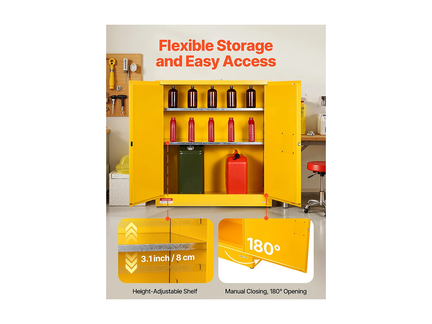 Armoire de Sécurité SucceBuy pour Produits Inflammables de 110 L 109,2 x 46 x 118 cm, Armoire Coupe-Feu pour Liquides Inflammables, en Acier Laminé