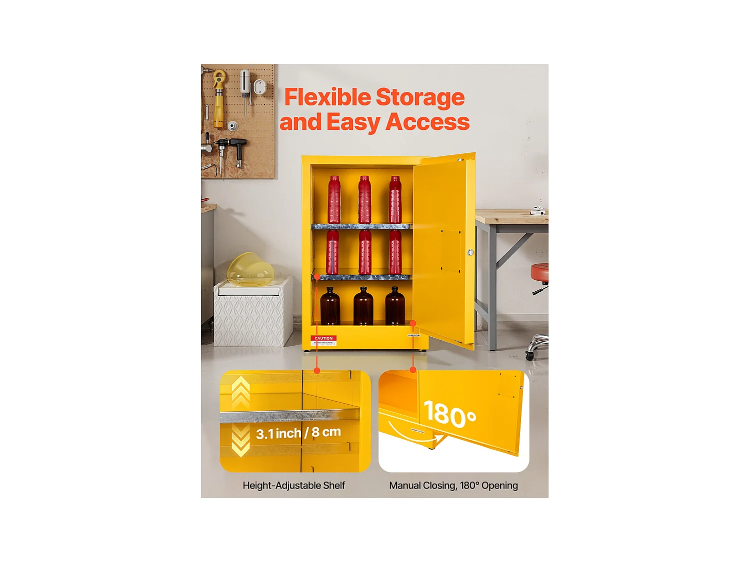 Sicherheitsschrank SucceBuy für Entflammbare Produkte 49,2 L 59 x 46 x 90 cm, Brandschutzschrank für Entflammbare Flüssigkeiten, aus Laminierstahl