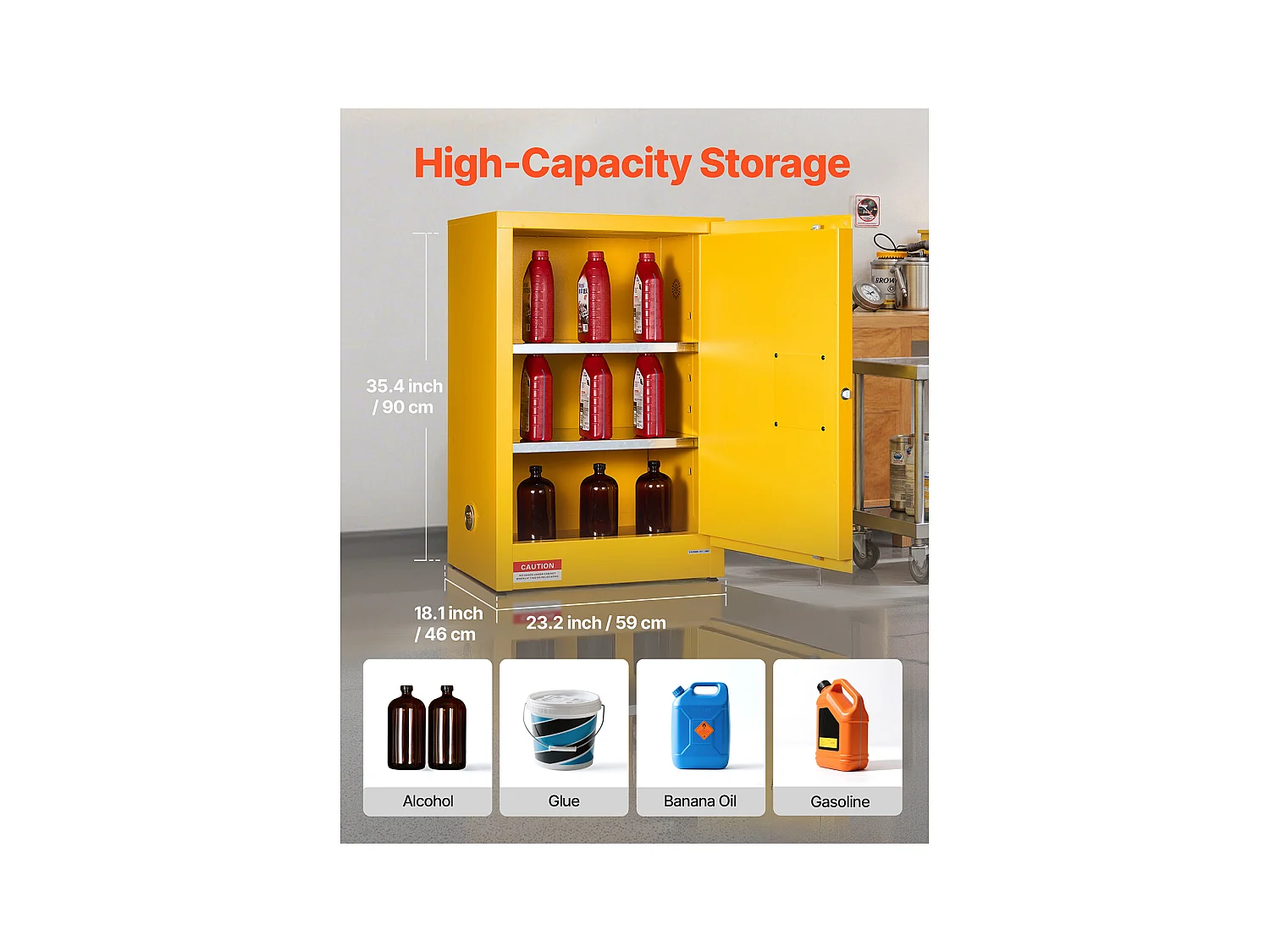 Szafa Bezpieczeństwa SucceBuy dla Produktów Palnych 49,2 L 59 x 46 x 90 cm, Szafa Przeciwpożarowa dla Cieczy Palnych, ze Stali Laminowanej