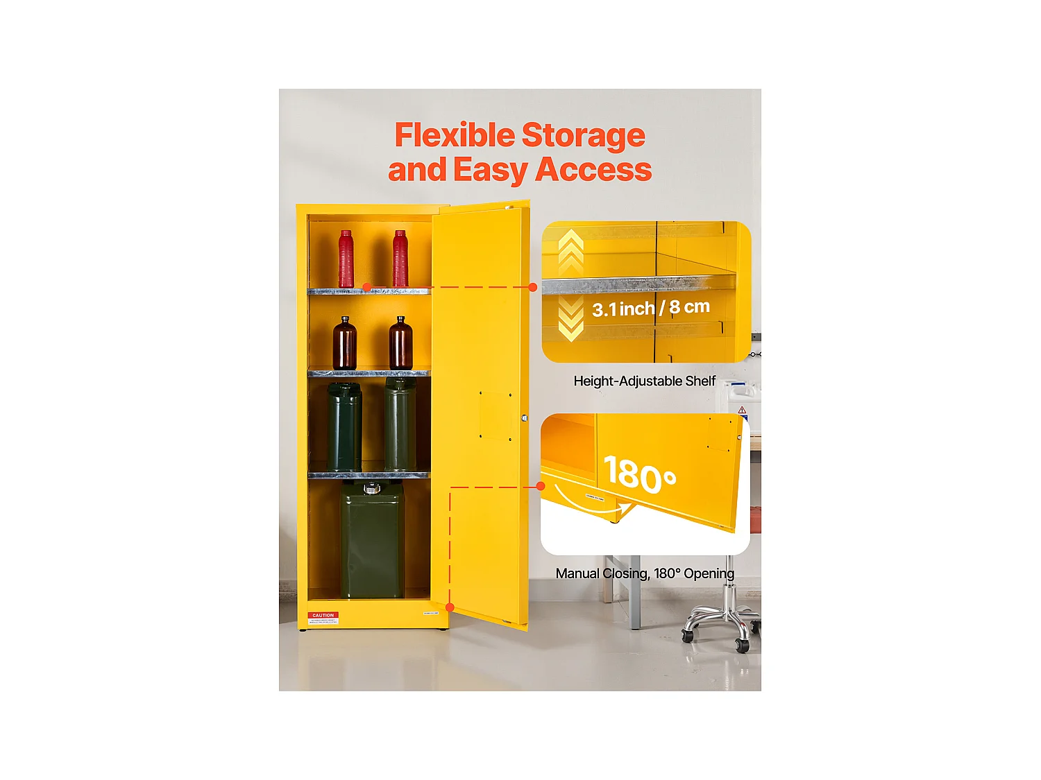 Sicherheitsschrank SucceBuy für Entflammbare Produkte 87 L 59 x 46 x 165,1 cm, Brandschutzschrank für Entflammbare Flüssigkeiten aus Laminierstahl