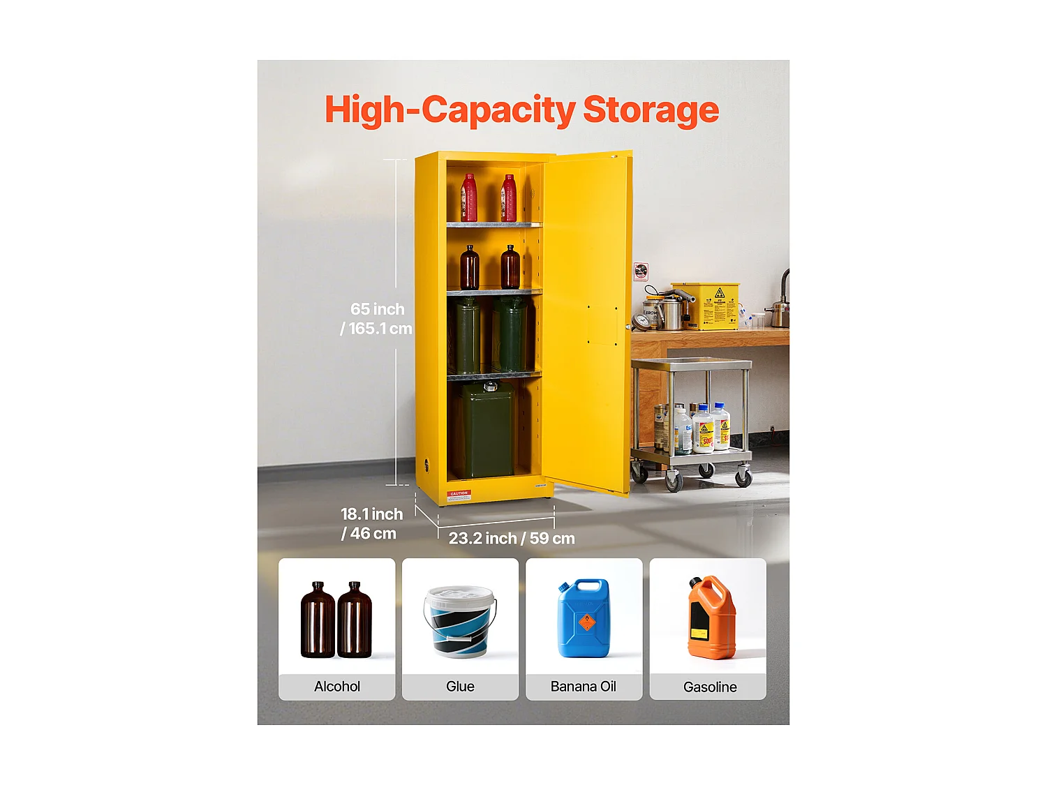 Armoire de Sécurité SucceBuy pour Produits Inflammables de 87 L 59 x 46 x 165,1 cm, Armoire Coupe-Feu pour Liquides Inflammables en Acier Laminé