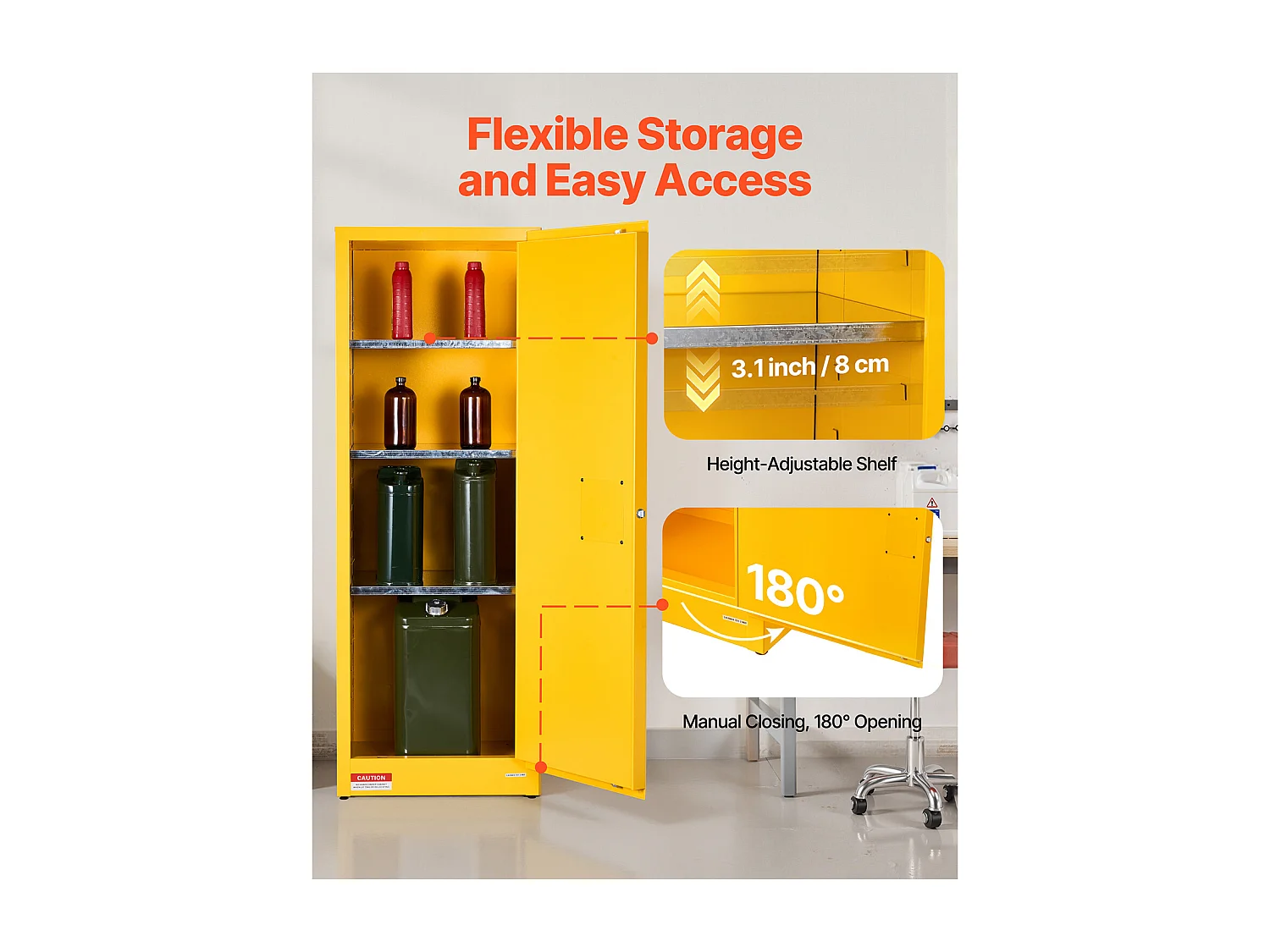 Armoire de Sécurité SucceBuy pour Produits Inflammables de 87 L 59 x 46 x 165,1 cm, Armoire Coupe-Feu pour Liquides Inflammables en Acier Laminé