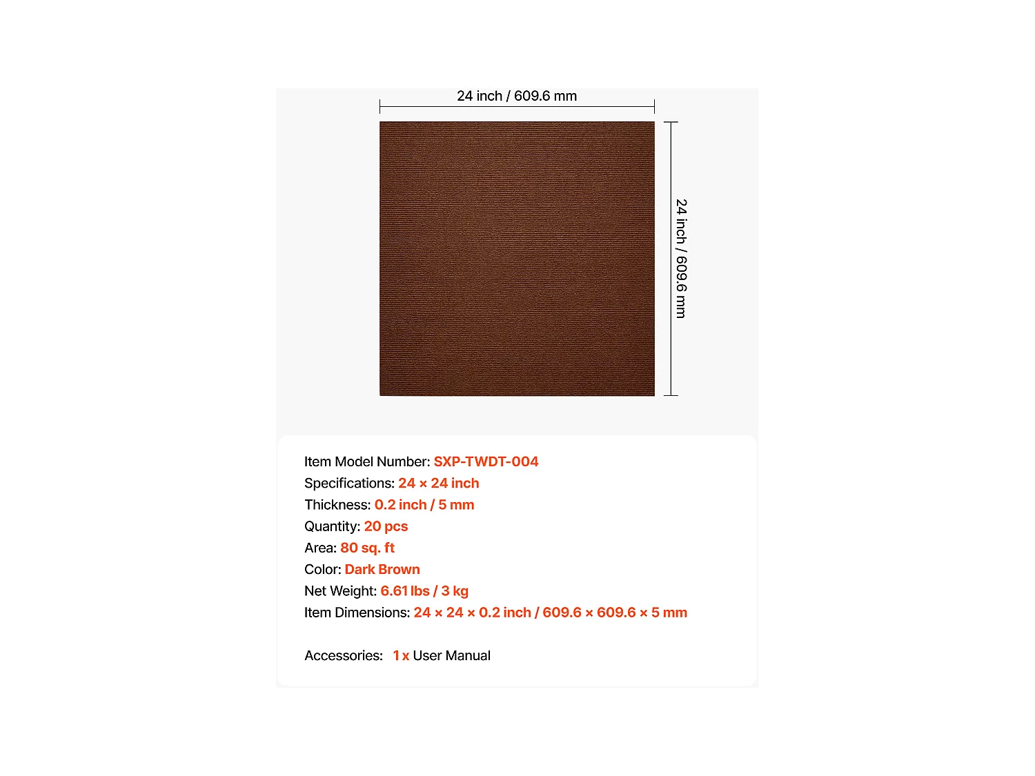 Klebefliesenteppich SucceBuy, 61 x 61 cm, Satz von 20, Abdeckung 7,4 ㎡, Dicke 5 mm, Weicher Modularer Quadratischer Bodenbelag Widerstandsfähig