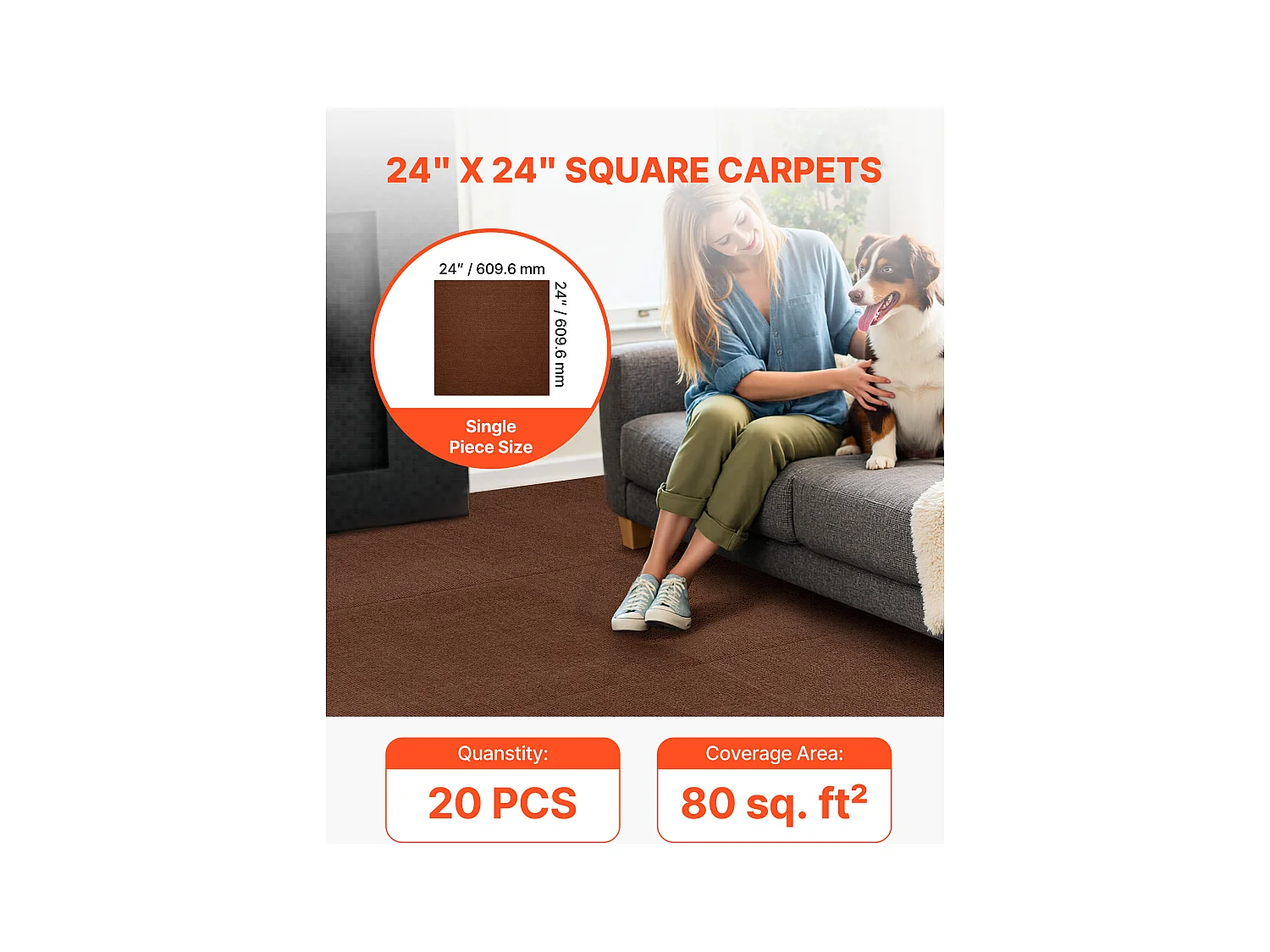 Klebefliesenteppich SucceBuy, 61 x 61 cm, Satz von 20, Abdeckung 7,4 ㎡, Dicke 5 mm, Weicher Modularer Quadratischer Bodenbelag Widerstandsfähig