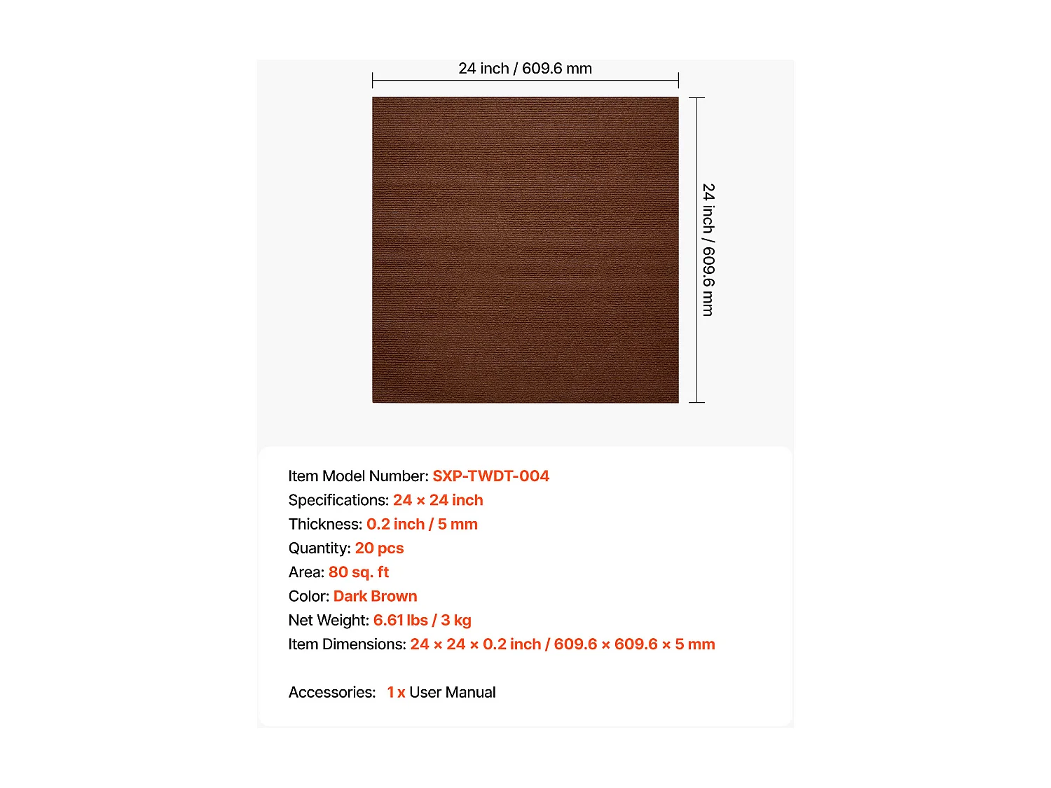 Dalle de Moquette Autocollante SucceBuy, 61 x 61 cm, Lot de 20, Couverture 7,4 ㎡, Épaisseur 5 mm, Revêtement de Sol Doux Modulaire Carré Résistant