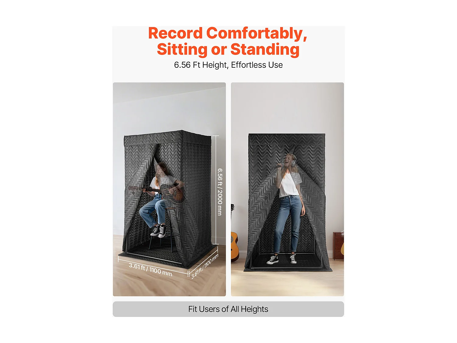 Draagbare Spraakcabine SucceBuy, 110 x 110 x 200 cm, Opnamestudio met Tas, Mobiele Standaard, Geluidsdichte Opnamecabine