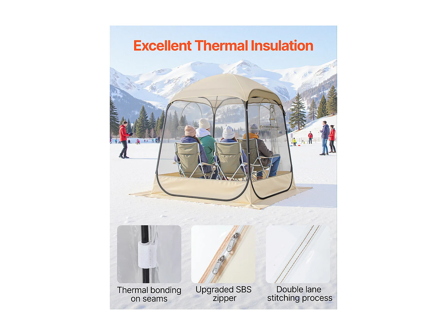 Tente de Sport Transparente SucceBuy 160 x 160 cm Tente à Bulle Pop Up pour 2-4 Personnes, Abri d'Extérieur Vue Dégagée, avec Tapis de Sol