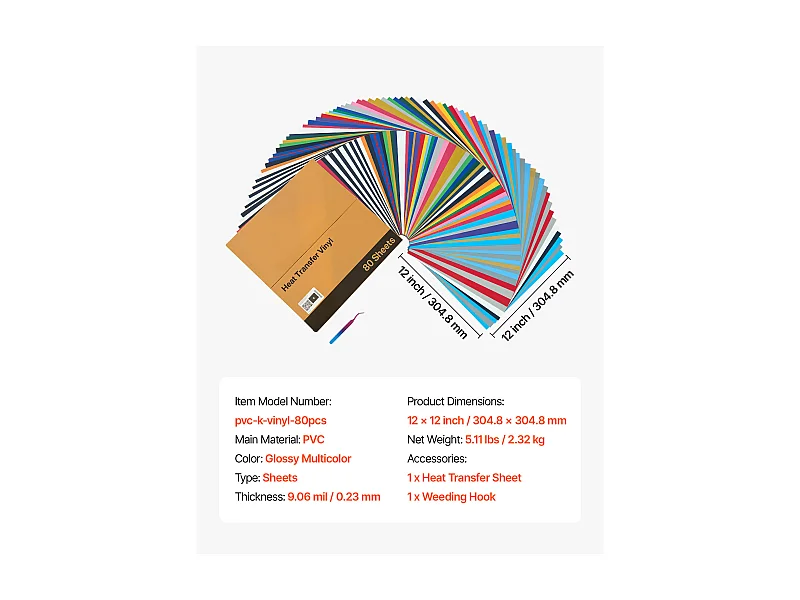 Vel Thermovinyl SucceBuy Set van 80STs 30,48x30,48 cm, Thermo-Flex Meerkleurig, Gemakkelijk te Snijden en te Ontgrassen, met Accessoires