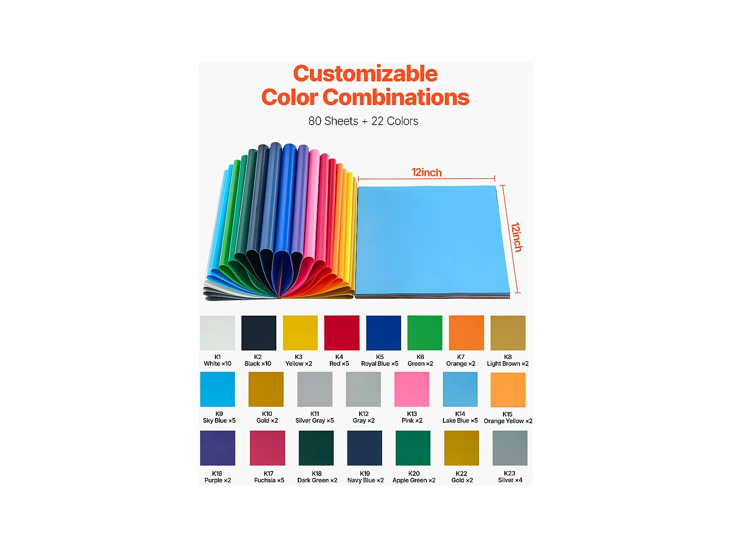 Vel Thermovinyl SucceBuy Set van 80STs 30,48x30,48 cm, Thermo-Flex Meerkleurig, Gemakkelijk te Snijden en te Ontgrassen, met Accessoires