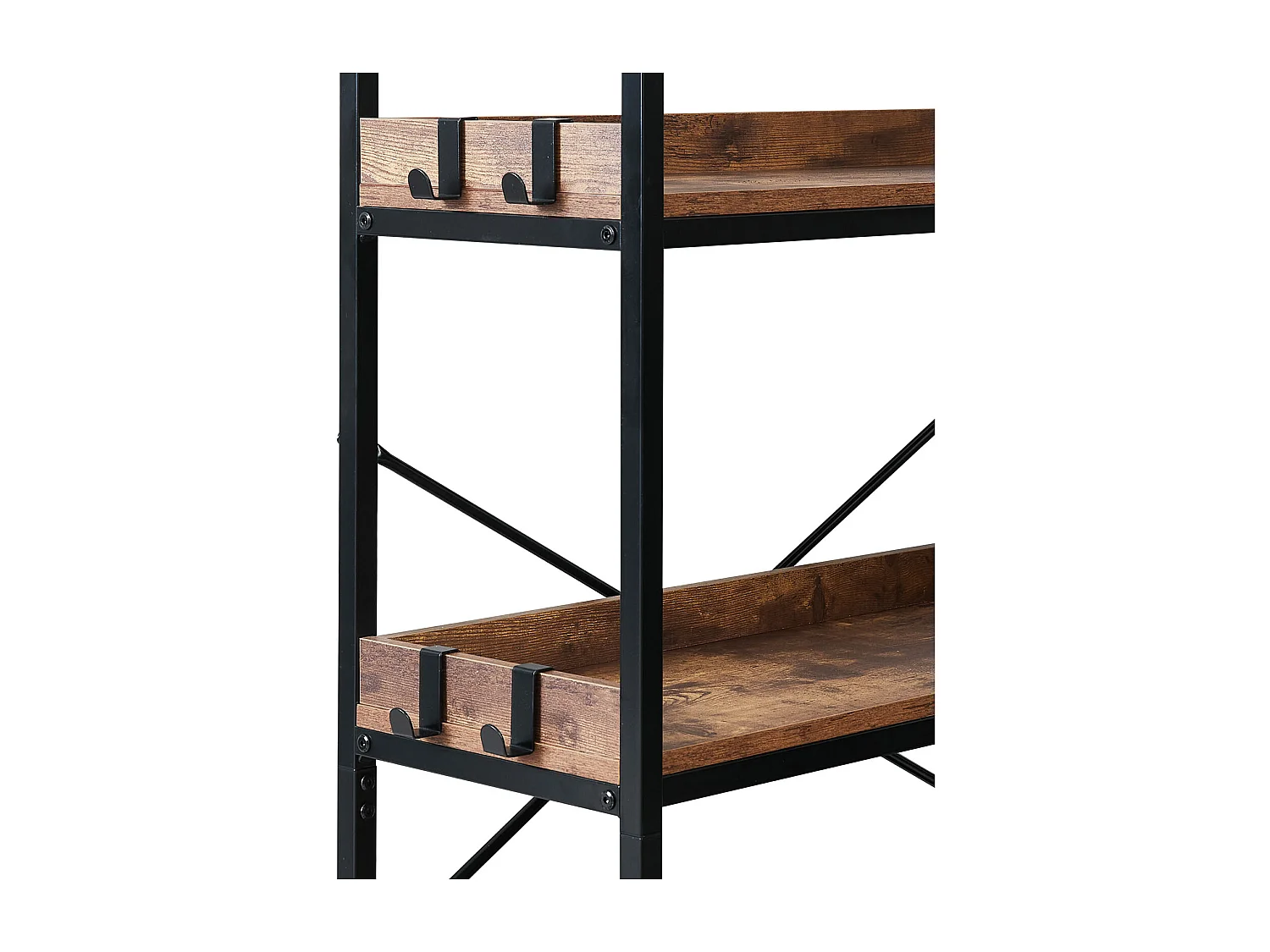 Étagère d'Angle SucceBuy à 5 Niveaux, Hauteur 166,1 cm, Bibliothèque du Coin en L avec 4 Crochets, Meuble de Rangement Réversible avec Cadre en Métal