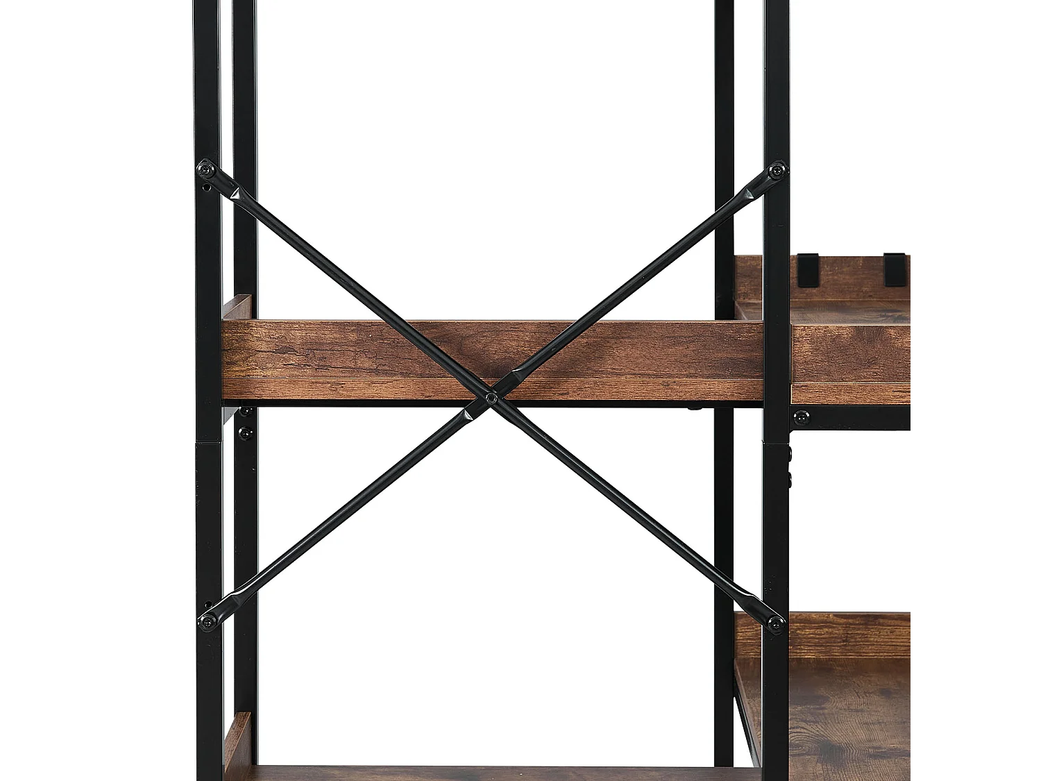 Étagère d'Angle SucceBuy à 5 Niveaux, Hauteur 166,1 cm, Bibliothèque du Coin en L avec 4 Crochets, Meuble de Rangement Réversible avec Cadre en Métal